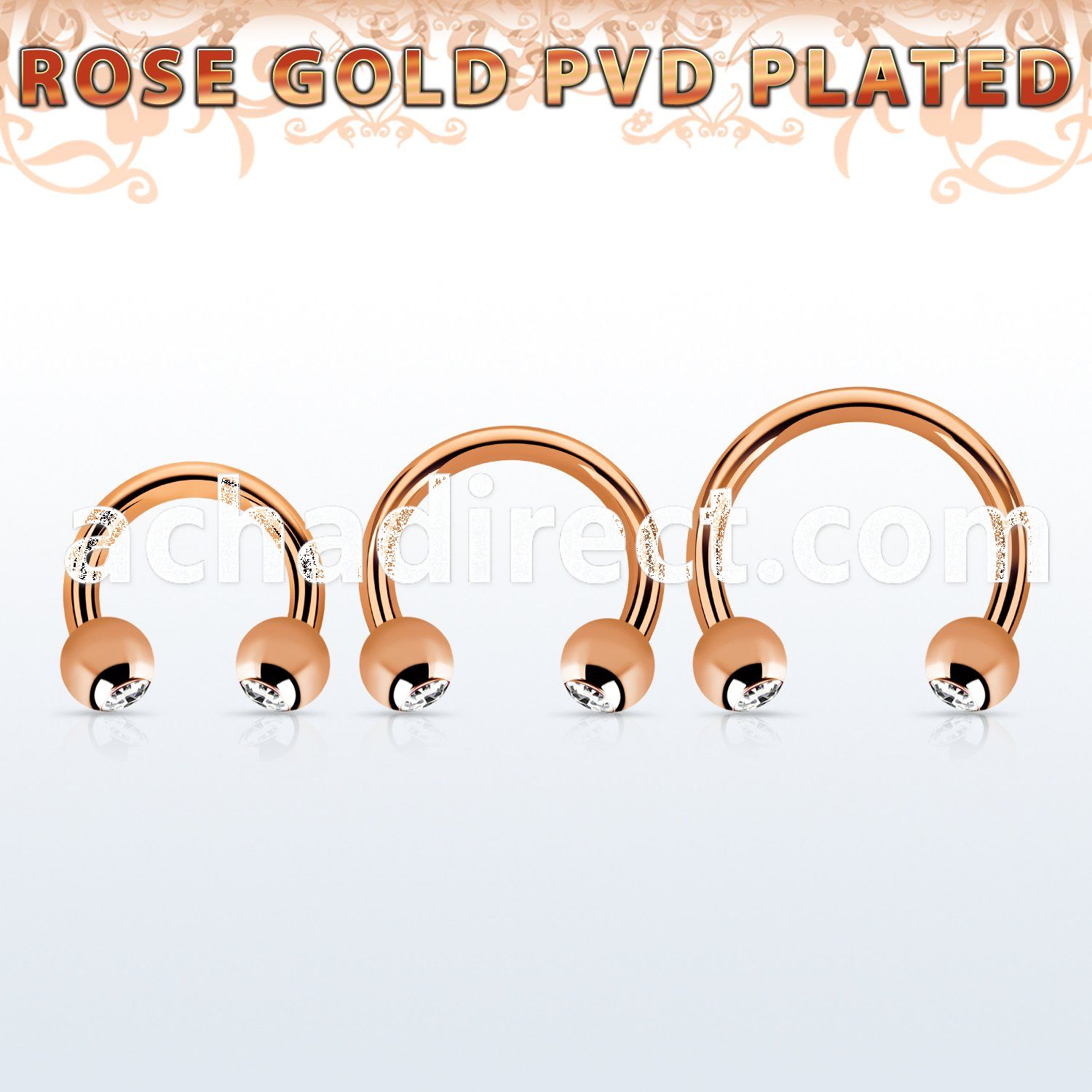 cbttc4 rose gold 316l steel circular barbell w 4mm jewel balls