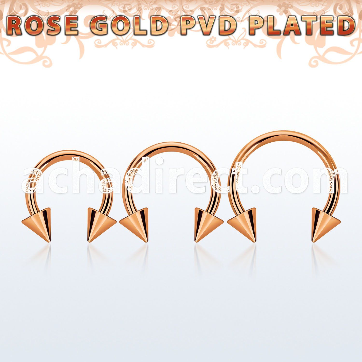 cbttcn rose gold pvd plated steel circular barbell w 5mm cones
