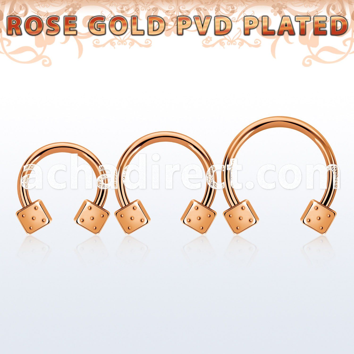 cbttdi rose gold steel circular barbell w 2 4mm dices