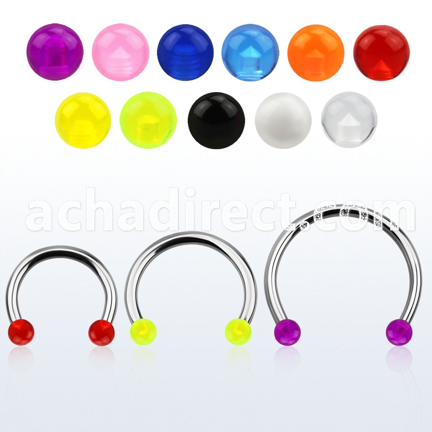 cbuvb4l xxl steel circular barbell, 14g w 4mm uv balls