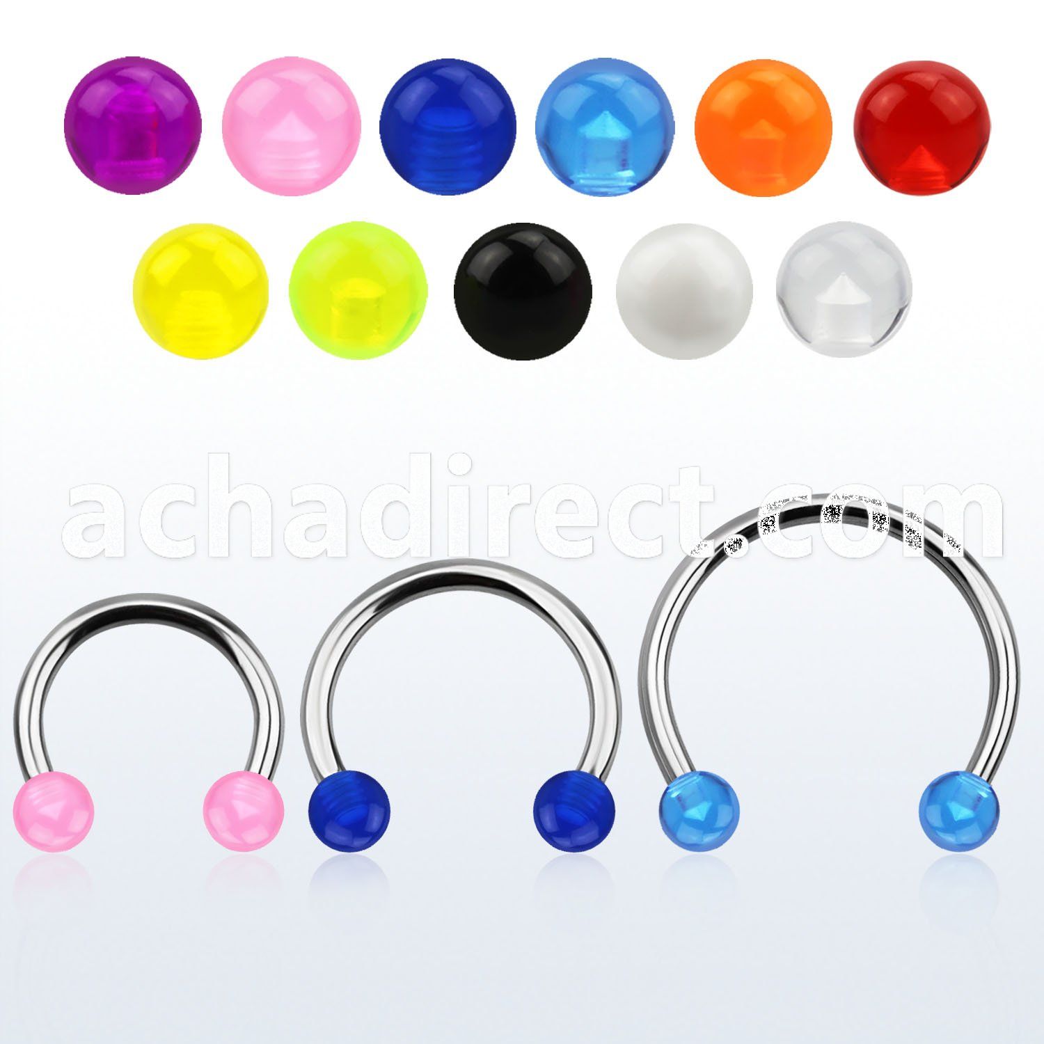 cbuvb5l xxl steel circular barbell, 14g w 5mm uv balls