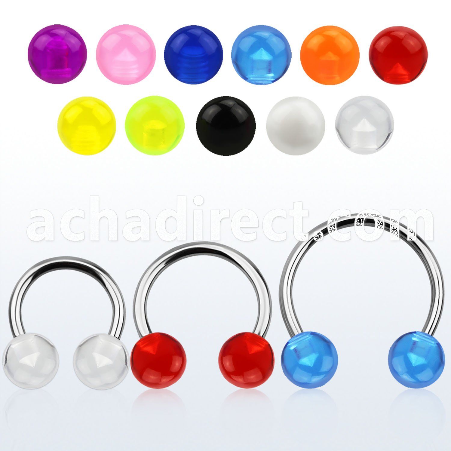 cbuvb8l xxl steel circular barbell, 14g w 8mm uv balls