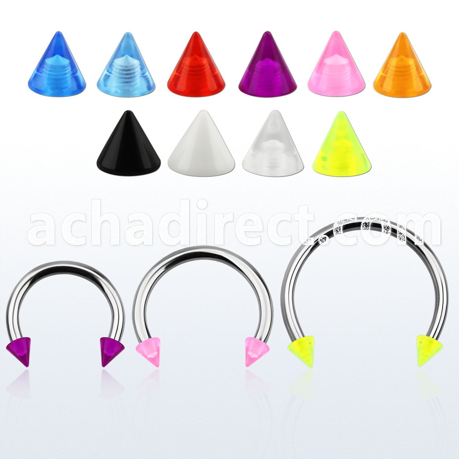 cbuvcn4l xxl steel circular barbell, 14g w 4mm uv cones