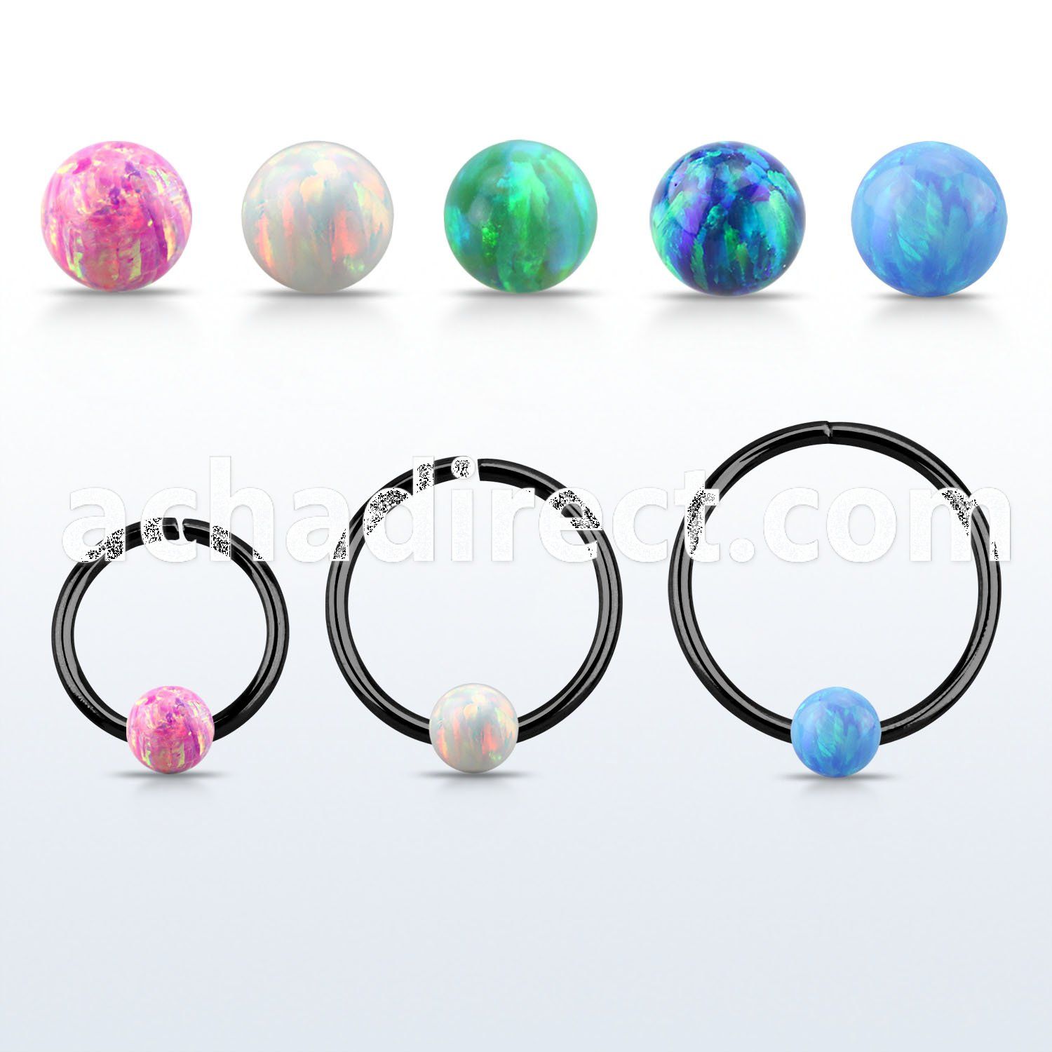 cpselo20 black silver seamless ring 20g w 3mm synthetic opal