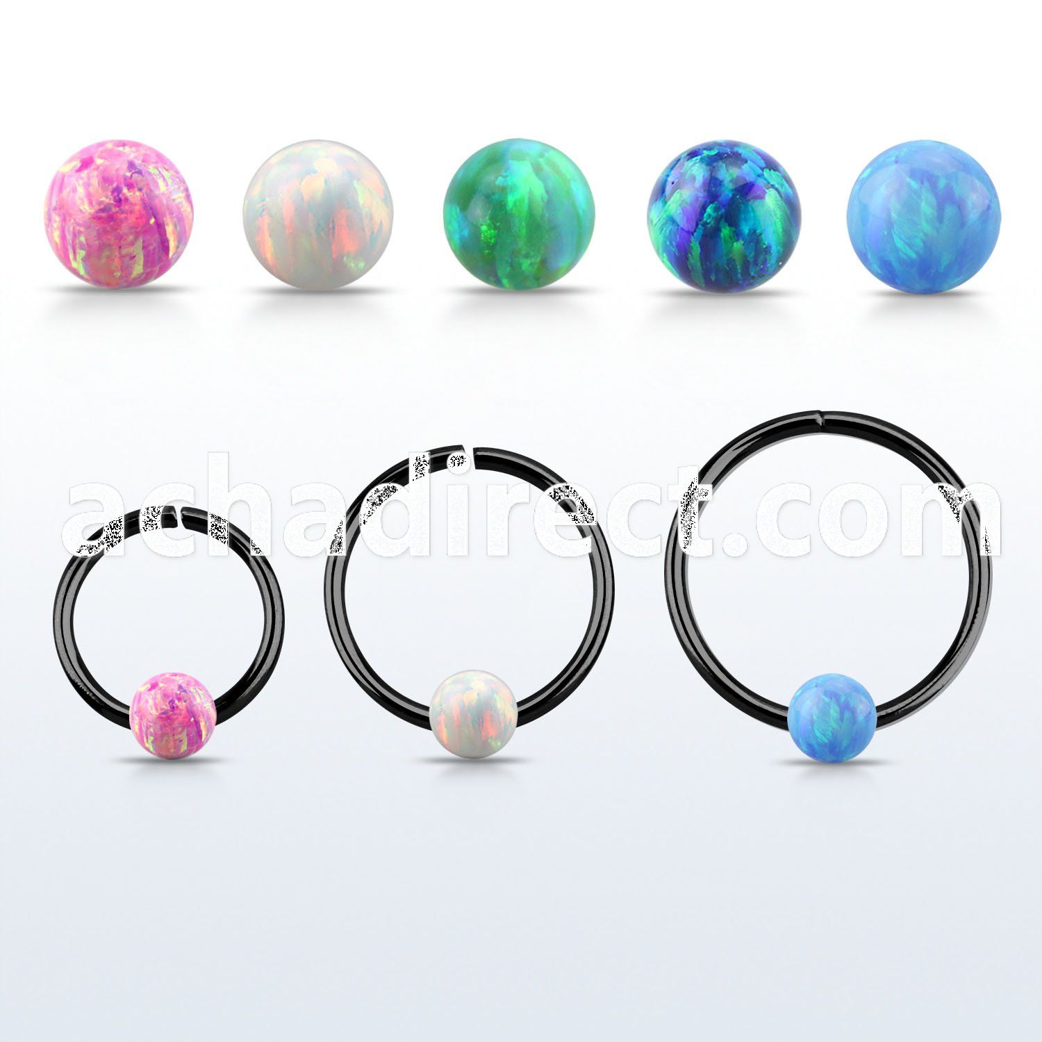 cpselo22 black silver seamless ring 22g w 3mm synthetic opal