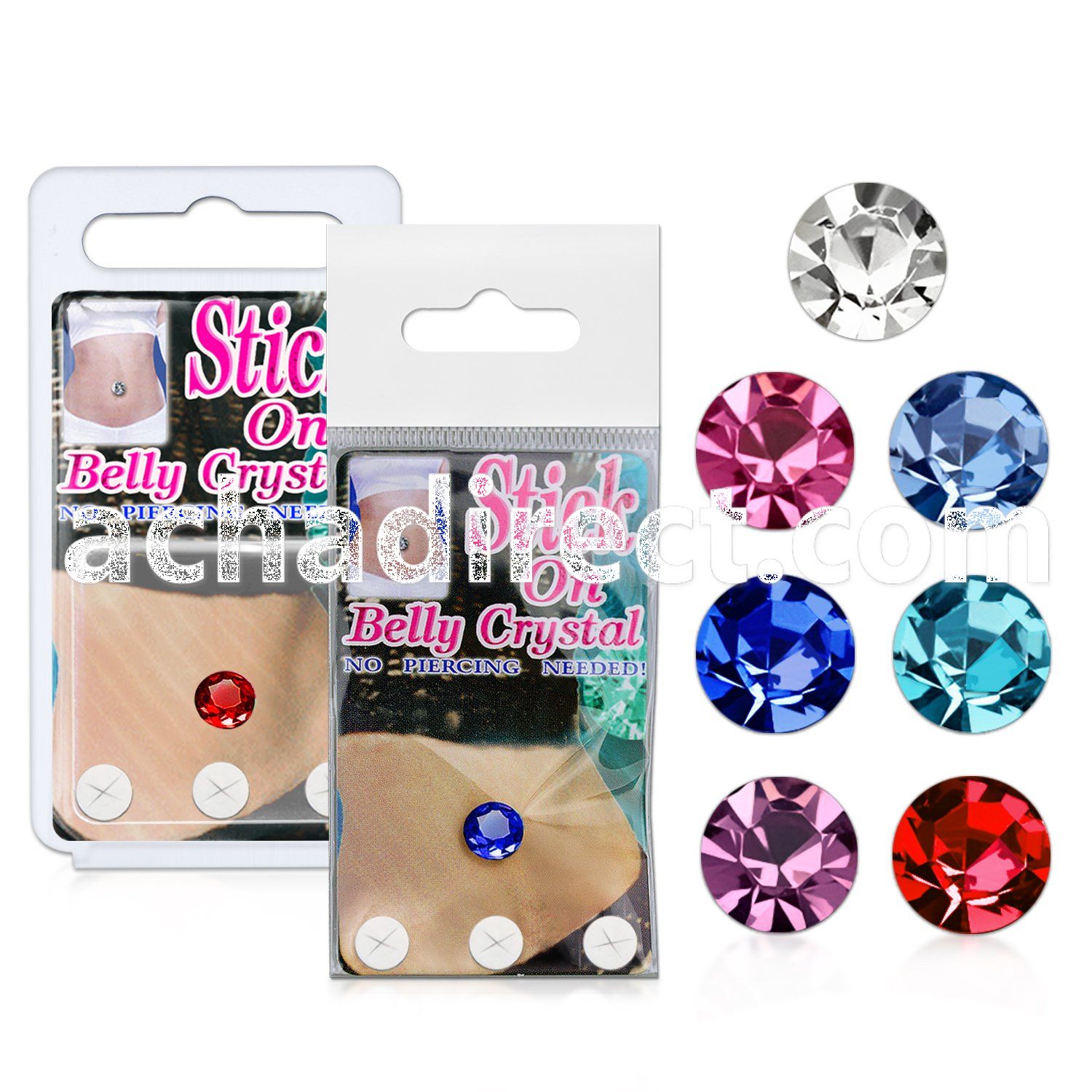 csb8 stick on assorted color belly button crystal