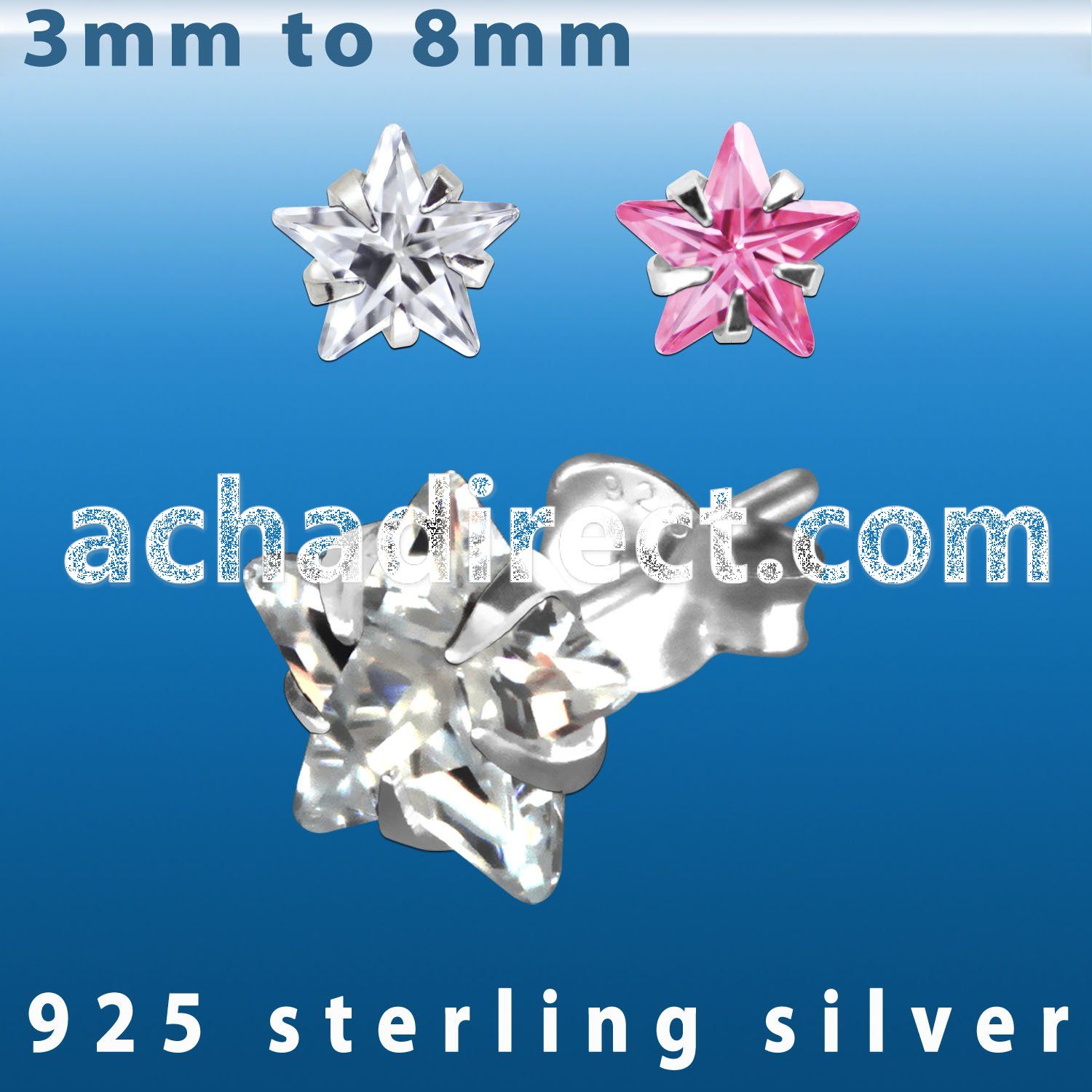 czstm silver ear studs with star prong set cz stone