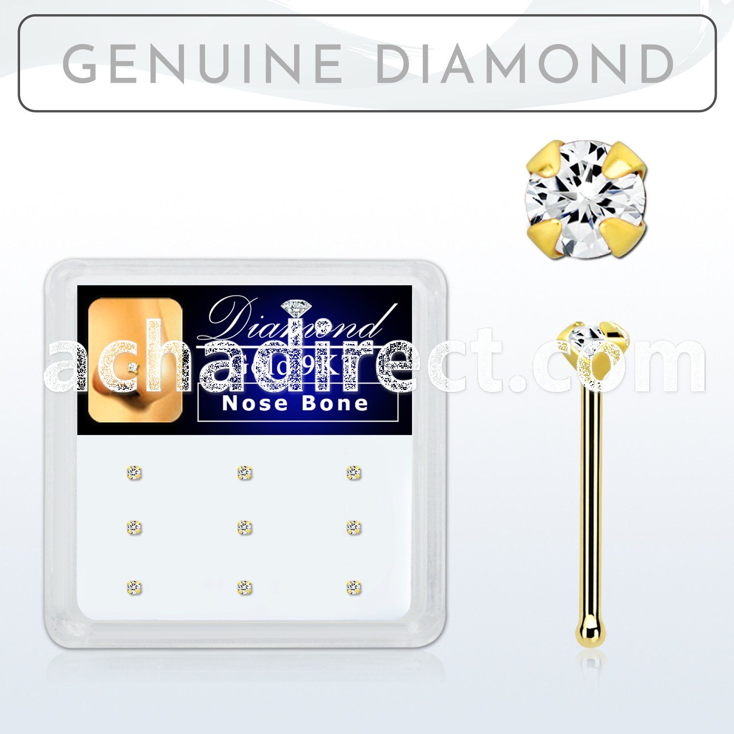 d9gnb15 box w 14kt gold nose bone w 1.5mm genuine diamond