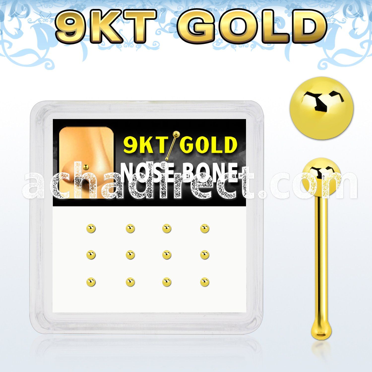 d9gnb5 9kt gold nose bone with 1.5mm ball shaped top