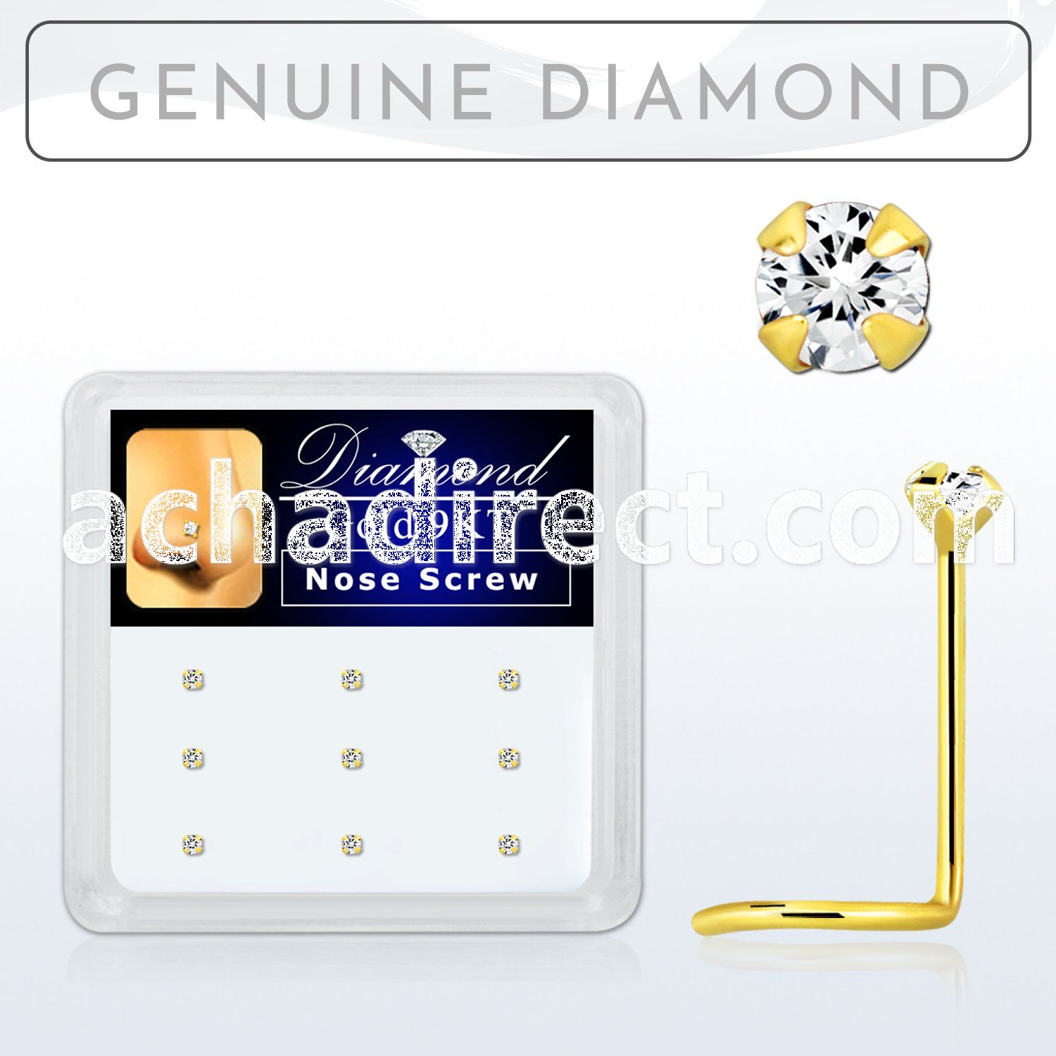 d9gsc15 box w 9 pc of 9kt gold nose screws w 1.5mm round diamond