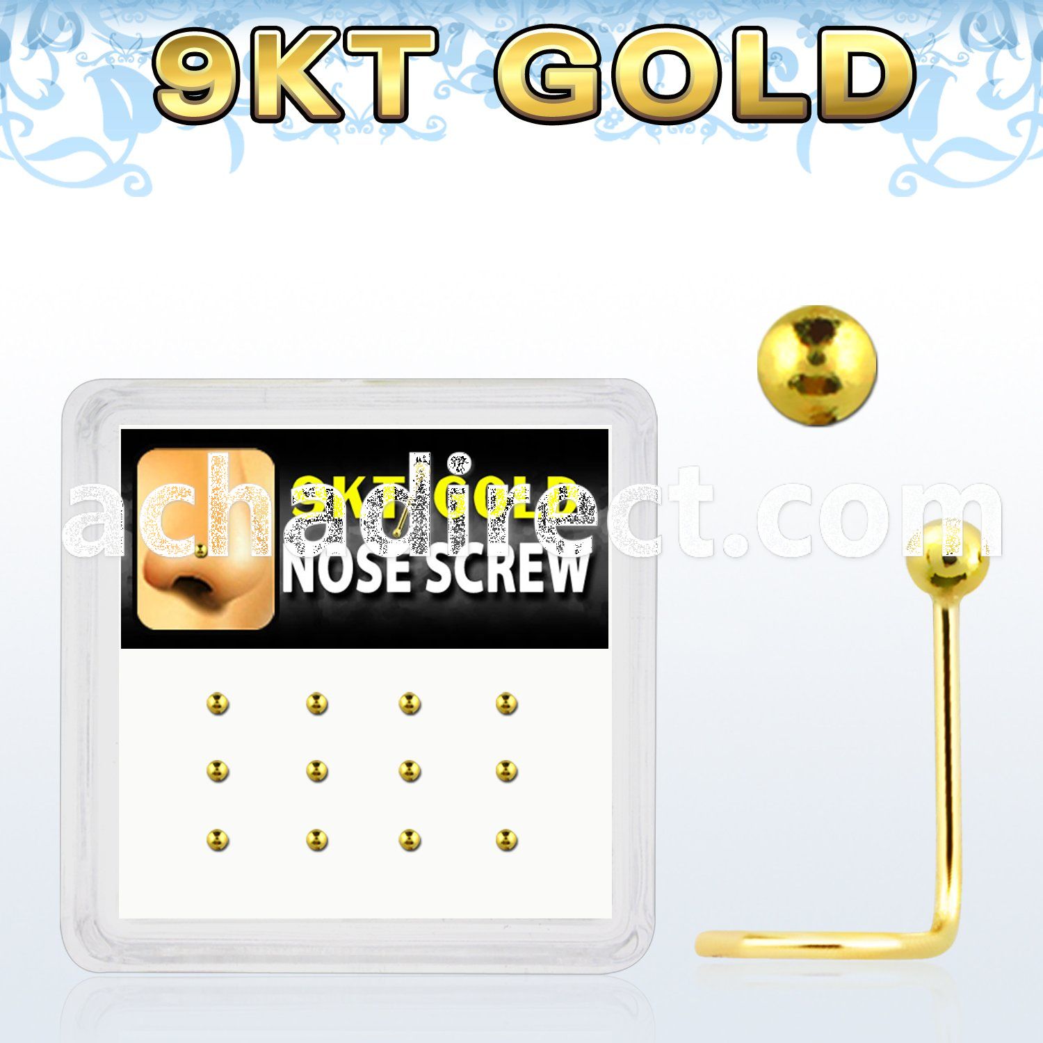 d9gsc5 9kt gold nose screws with 1.5mm ball shaped top