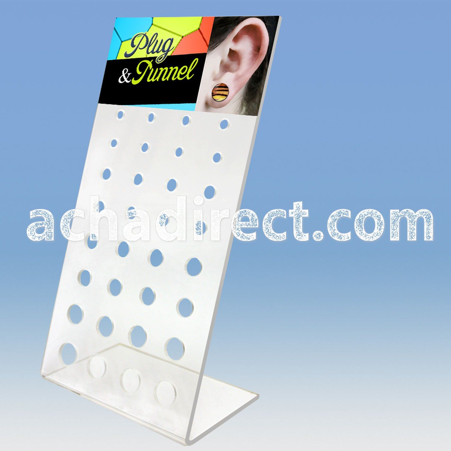 dac44 empty display of screw plugs flesh tunnel with 32 holes