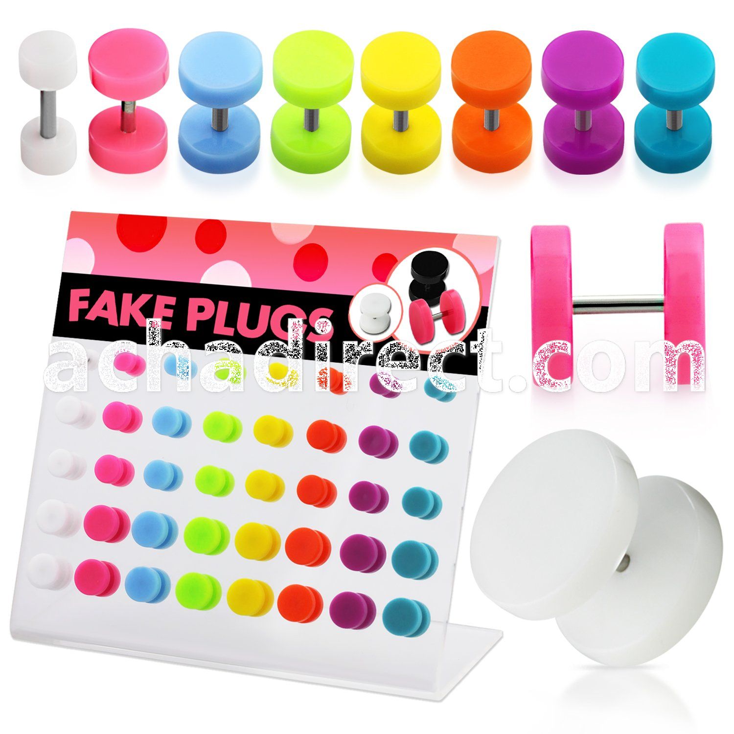 dacb114 board of 40 pcs acrylic illusion fake plug w o o ring