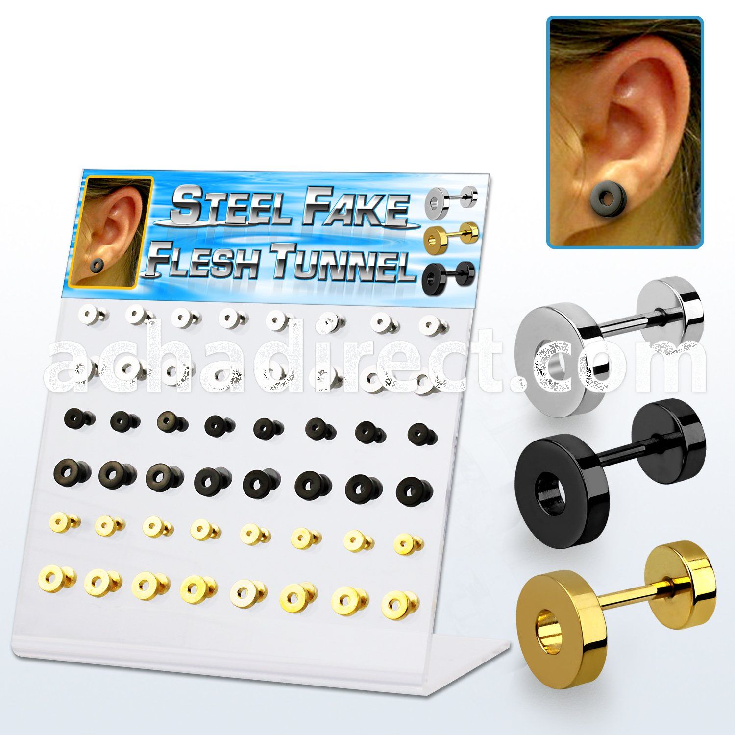 dacb138 board of high polished pvd 316l steel fake flesh tunnels