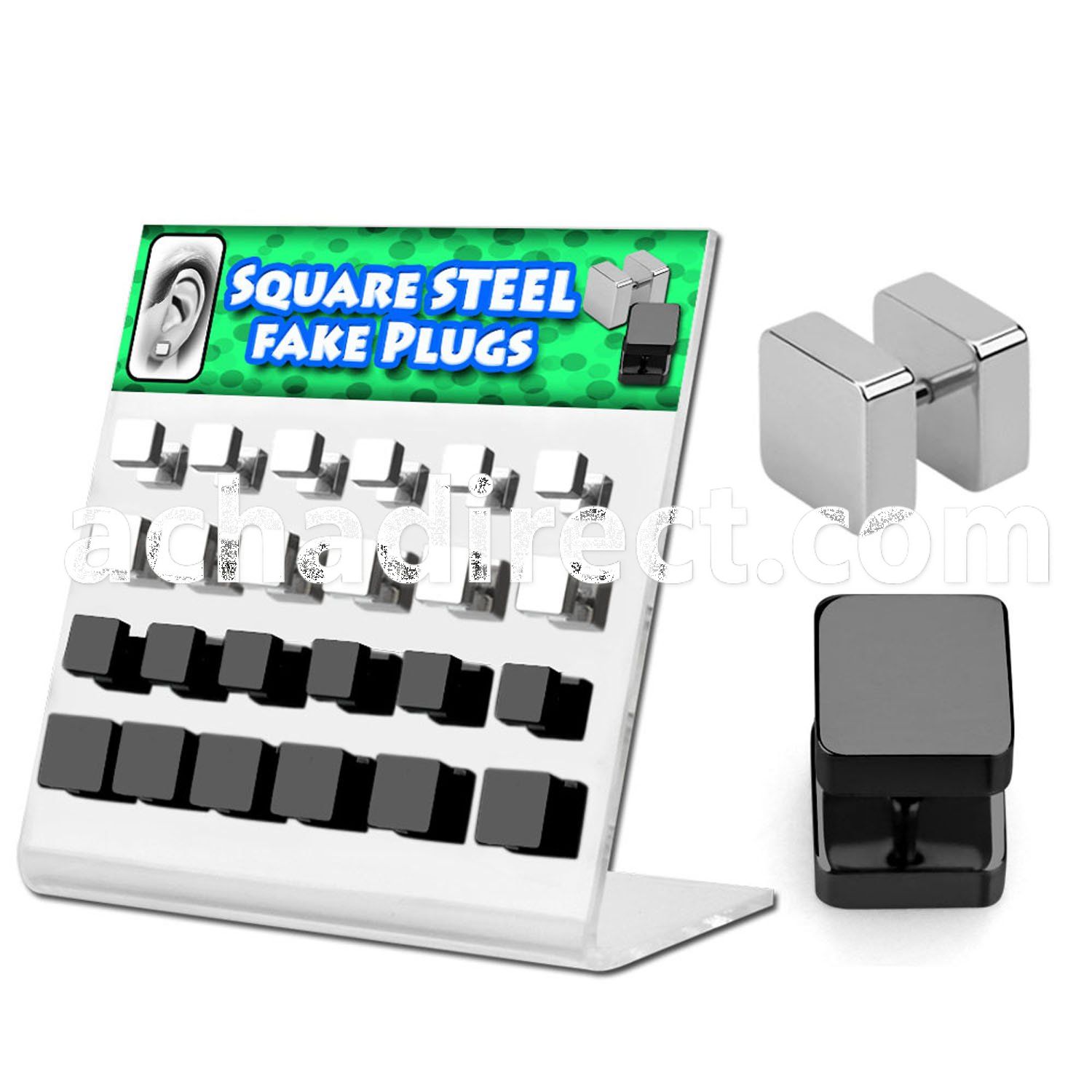 dacb147 polished black anodized 316l steel fake plug w squares