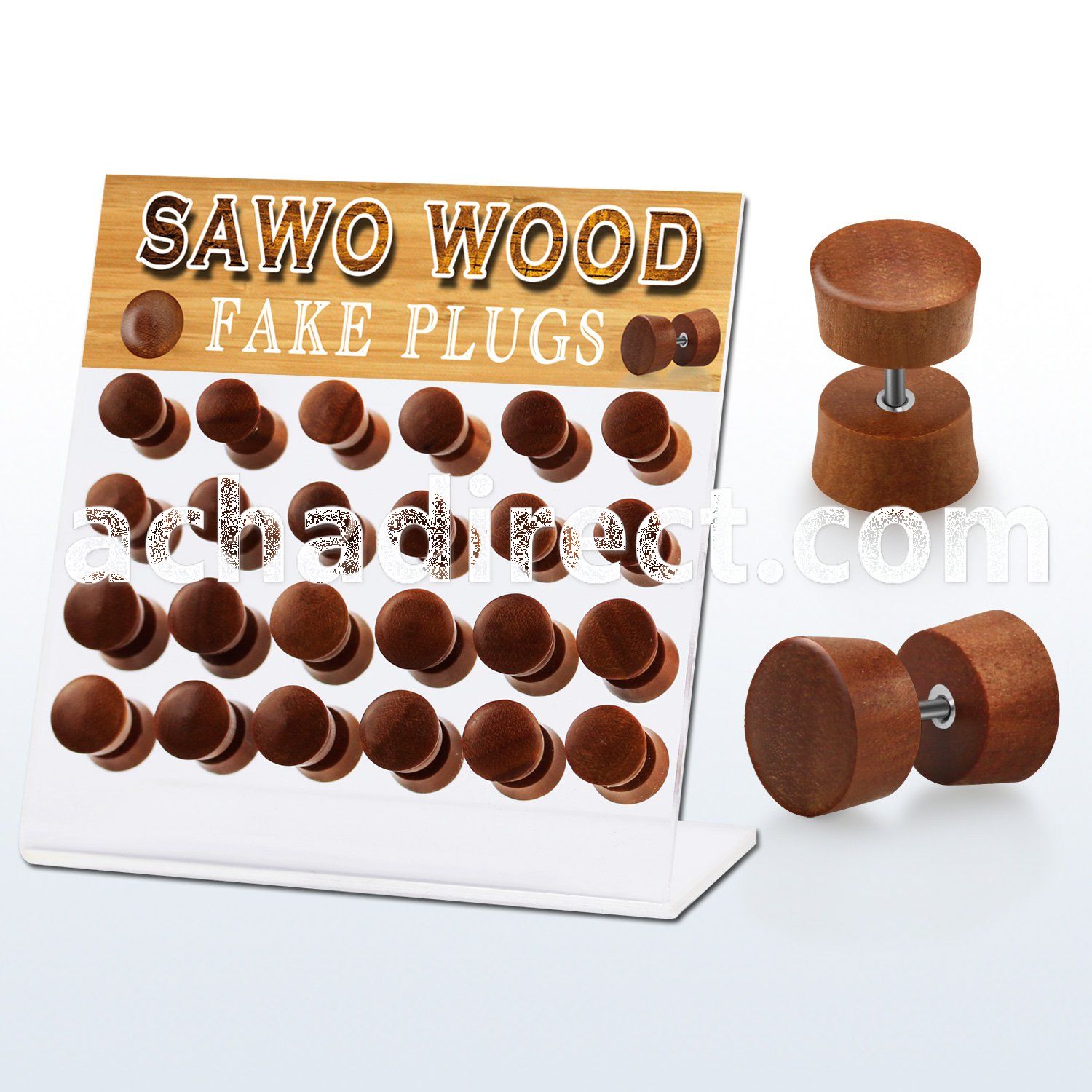 dacb158 display w 24 fake sawo wood plugs  size 8mm 10mm