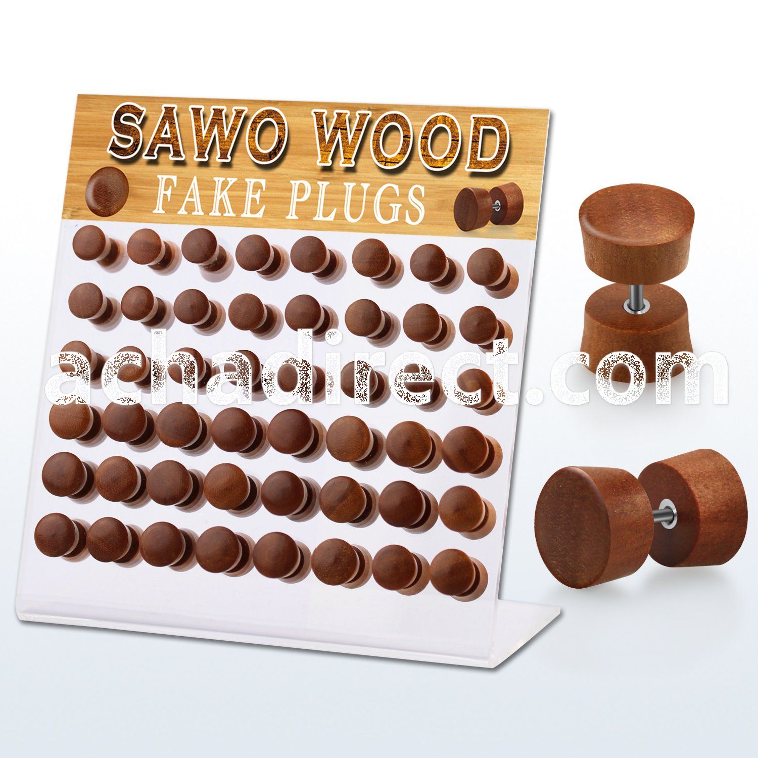 dacb164 display w 48 fake sawo wood plugs  size 8mm 10mm