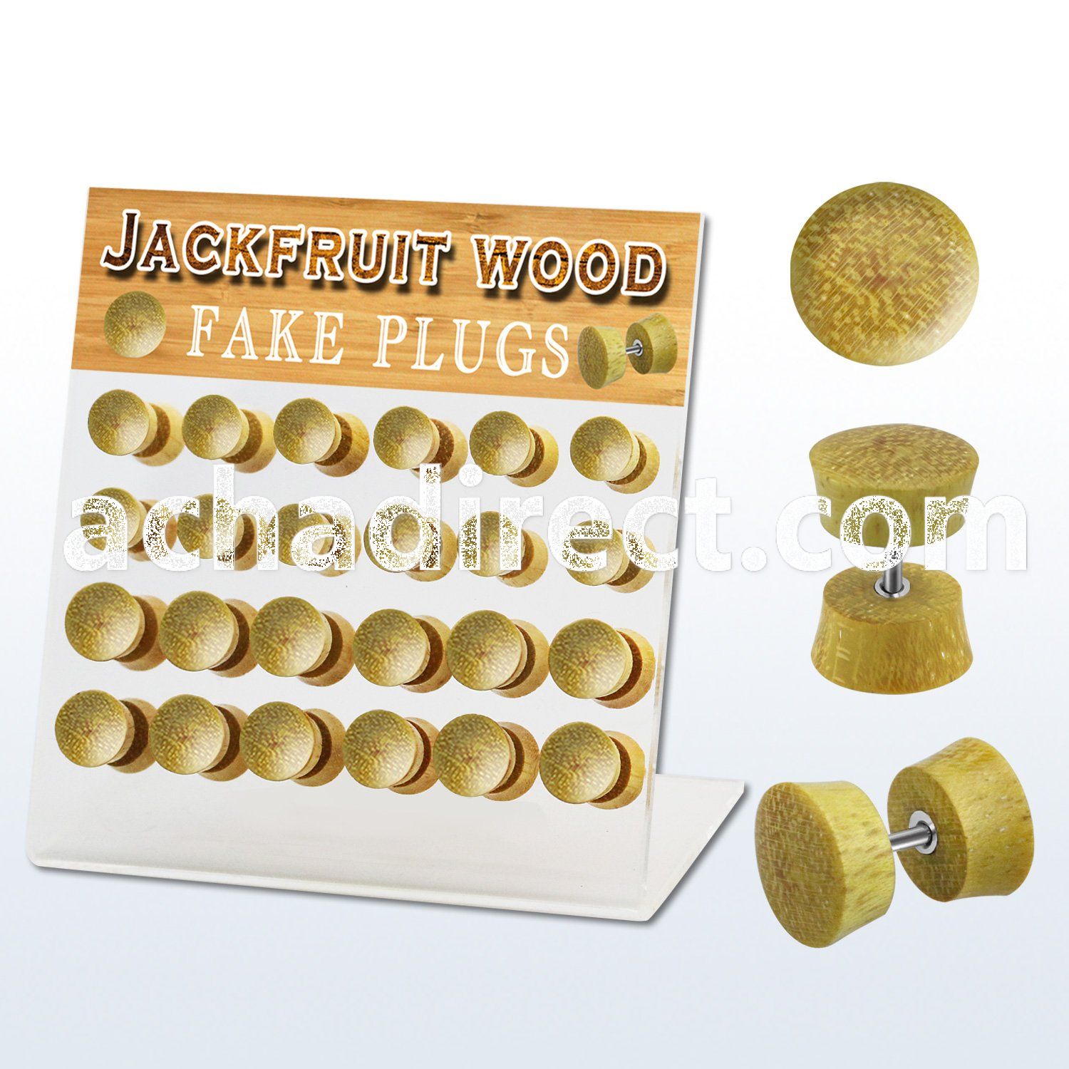 dacb174 display w 24 pcs. of jackfruit wood fake plugs