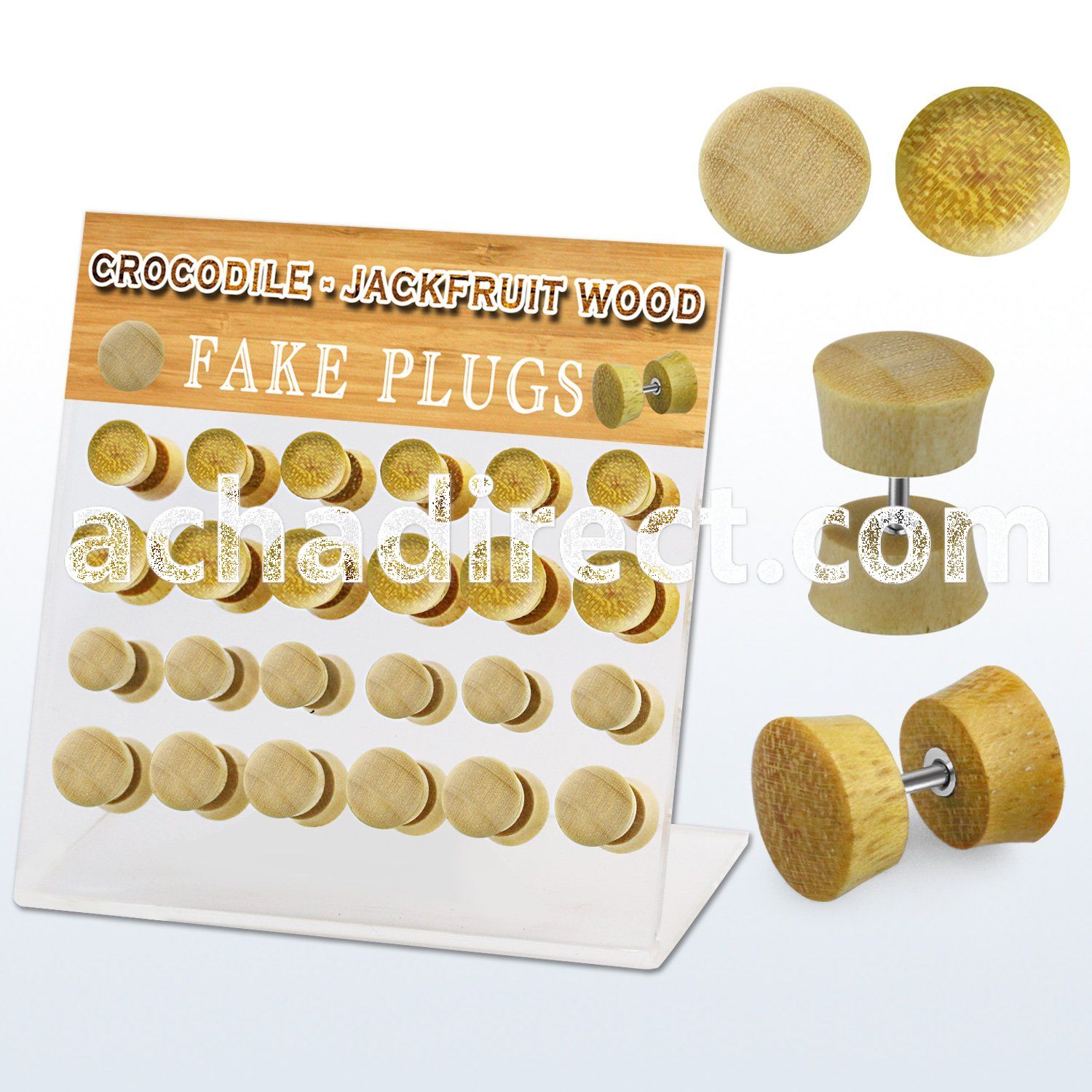 dacb175 display w 24 pcs of crocodile jackfruit wood fake plug