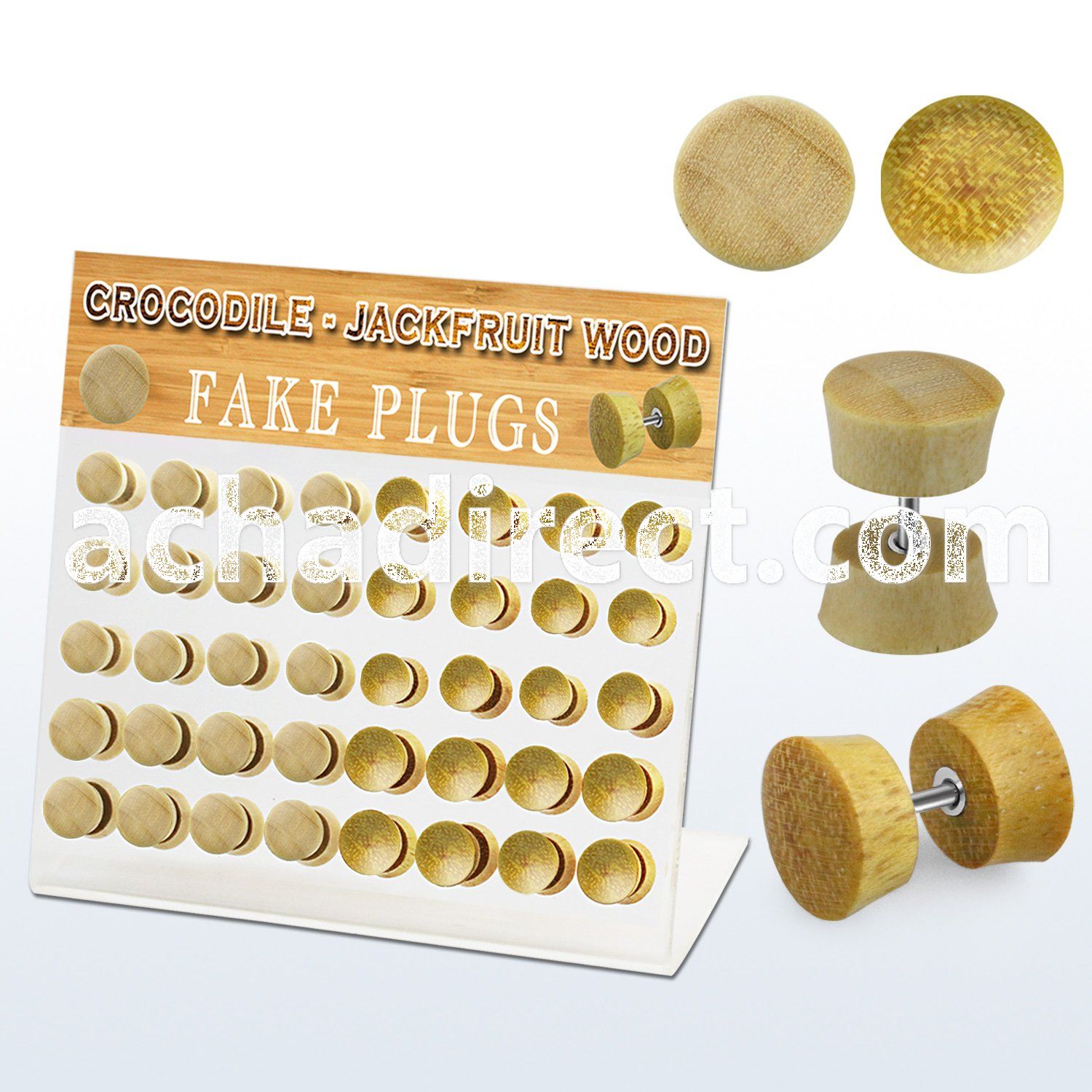 dacb178 display w 40 pcs of crocodile jackfruit wood fake plug