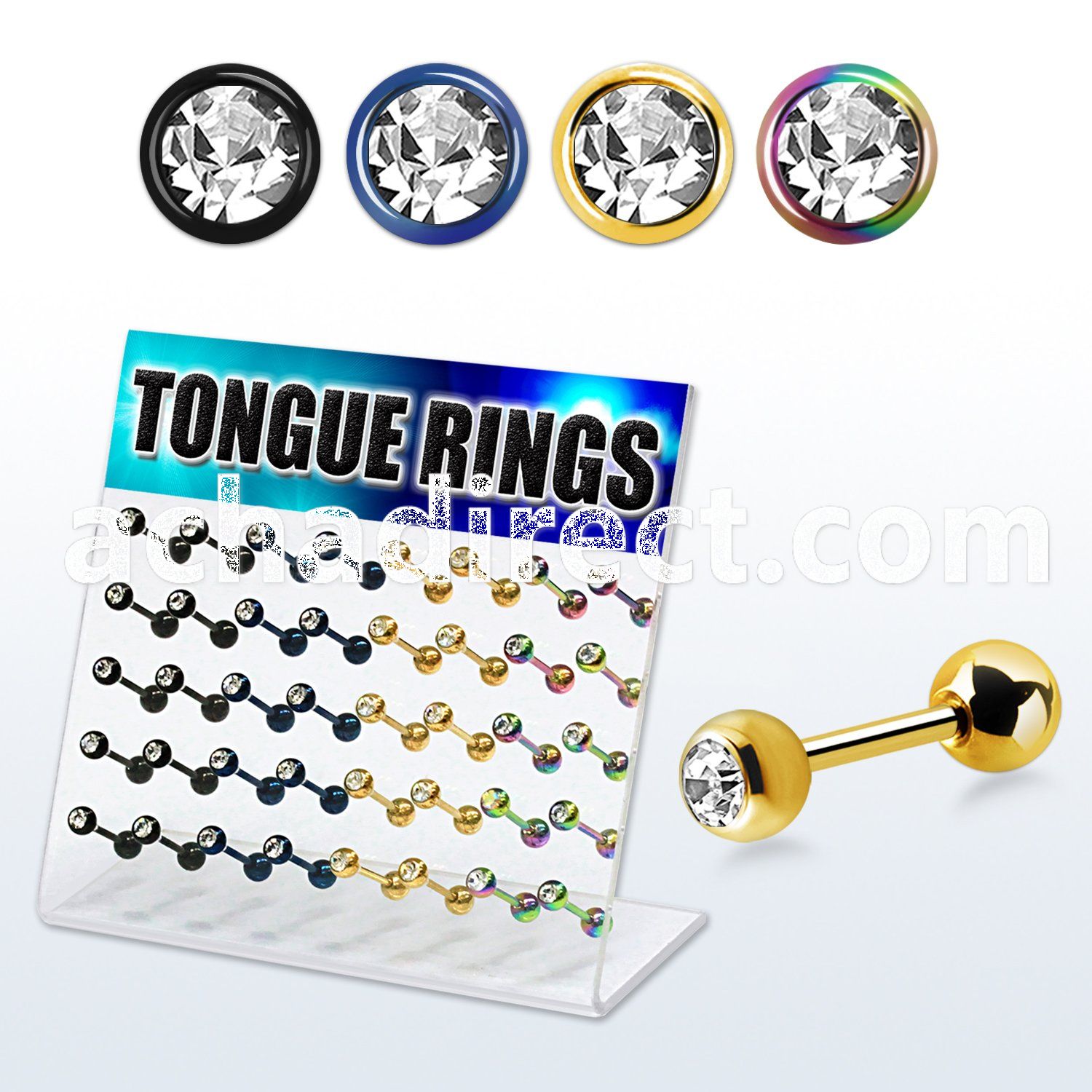 dacb17 board of pvd 316l tongue barbelll w jewel steel ball