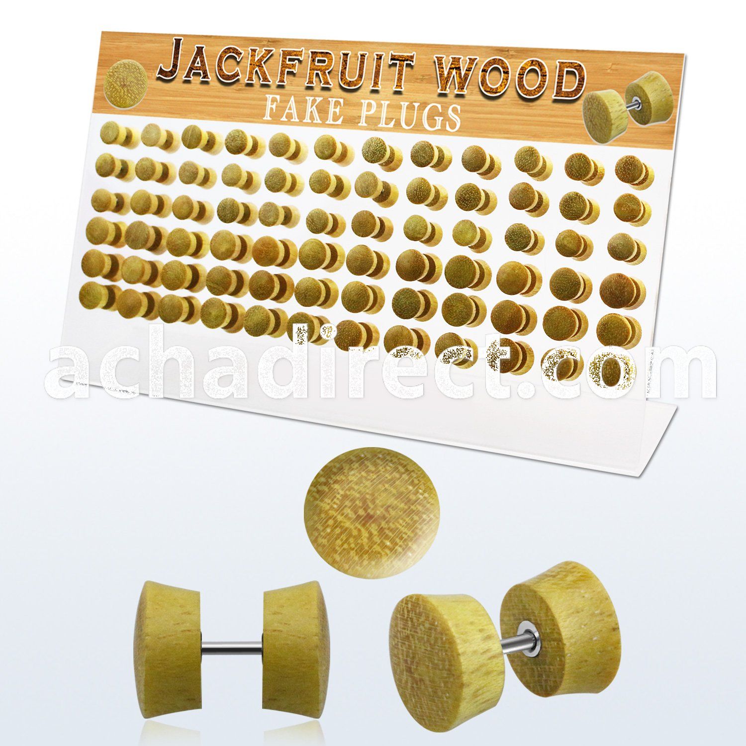 dacb182 display w 72 pcs. of jackfruit wood fake plugs