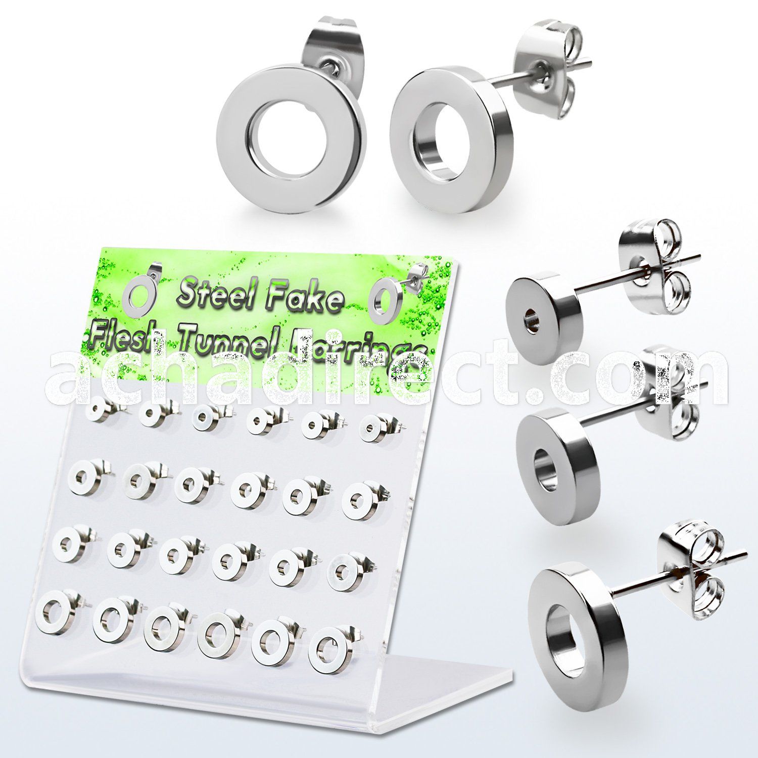dacb192 display w 316l steel fake flesh tunnel ear stud