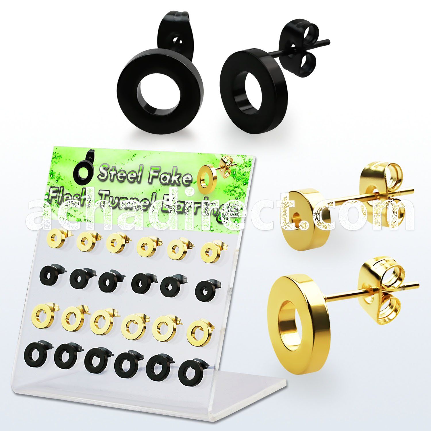 dacb196 display w pvd plated steel fake flesh tunnel ear stud