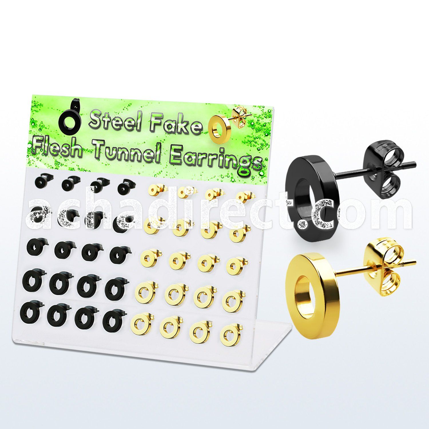 dacb198 display w pvd plated steel fake flesh tunnel ear stud