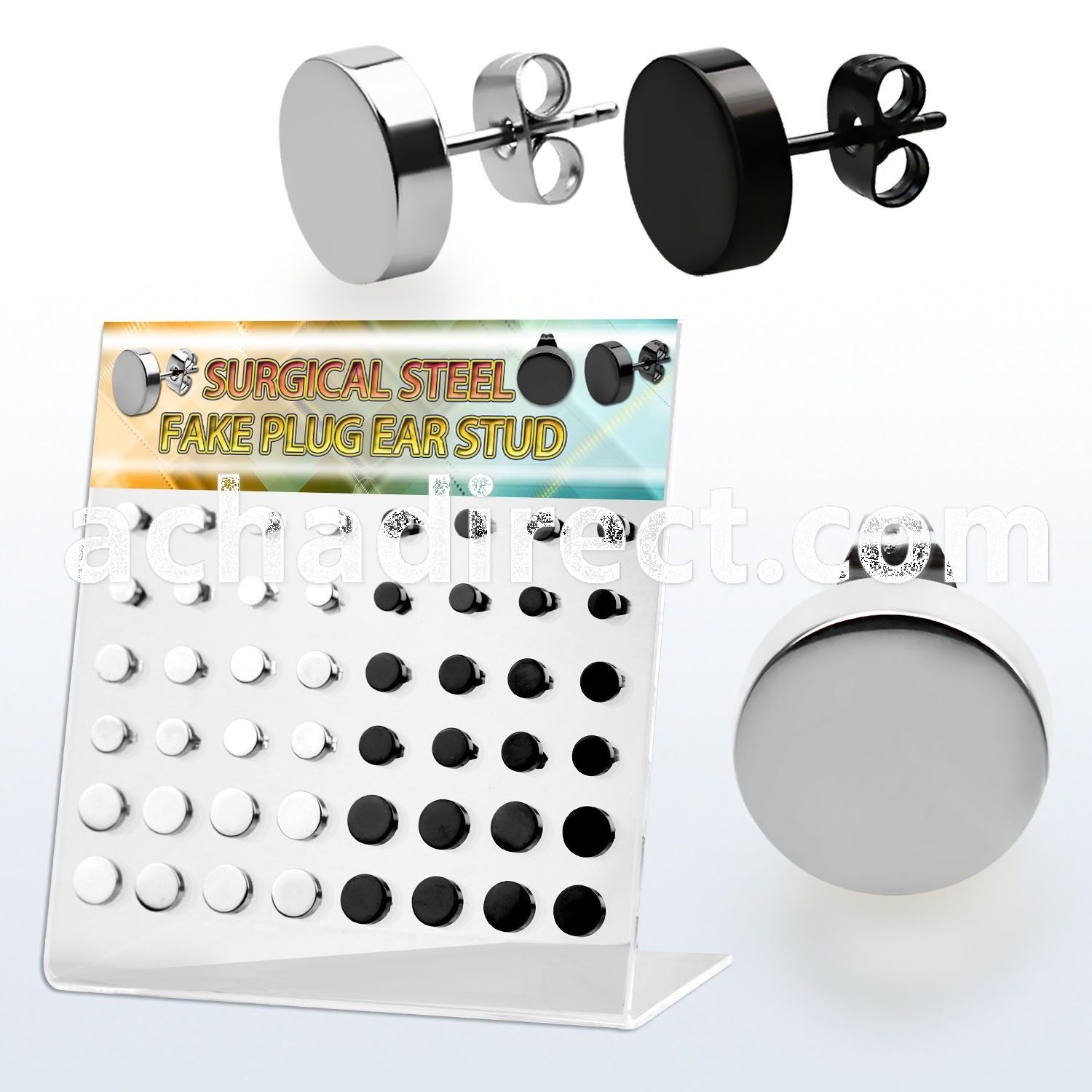 dacb199 display w 24 prs black 316l steel fake plug ear studs