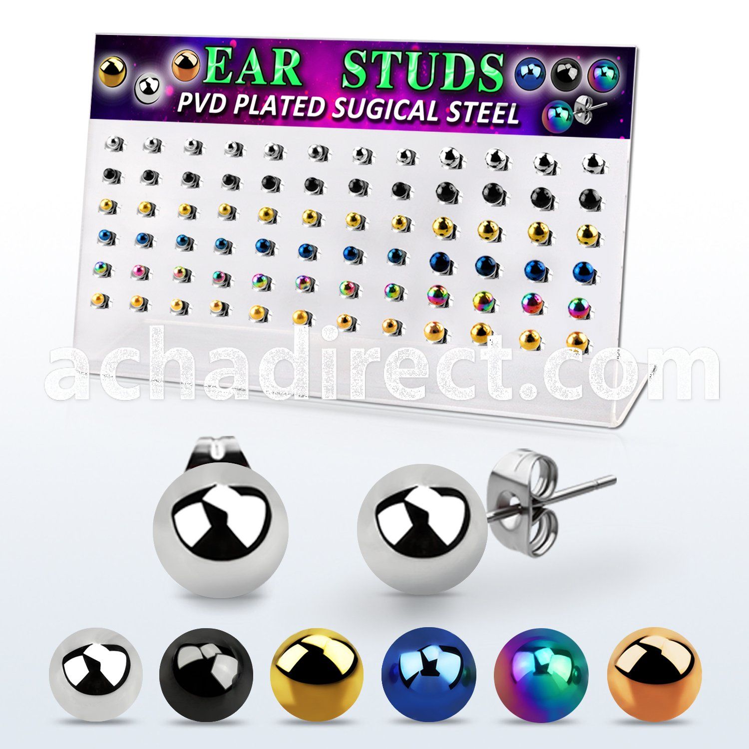 dacb229 display w 36 ball shaped plain anodized steel ear stud
