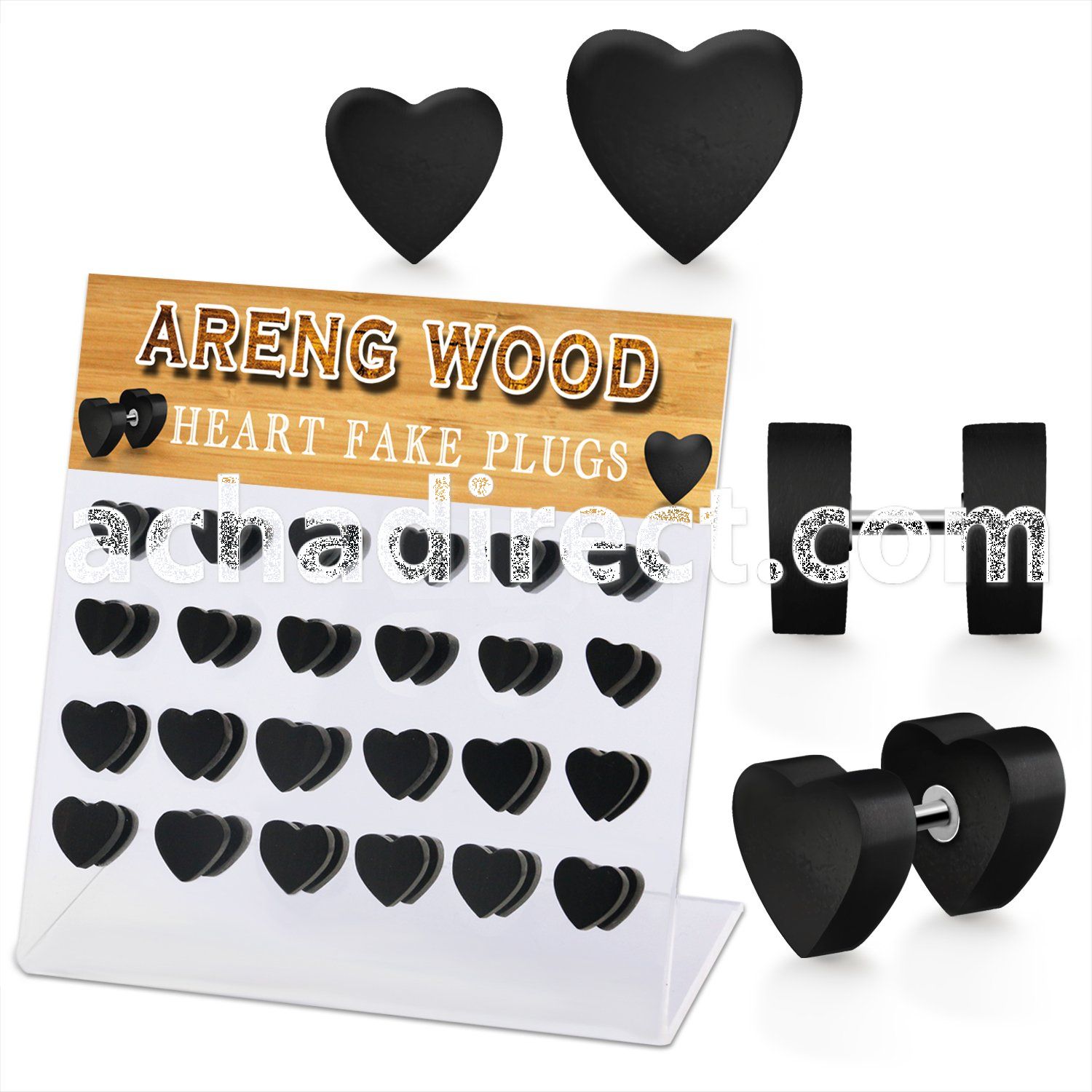 dacb234 display w 24 areng wood fake plug in heart shape