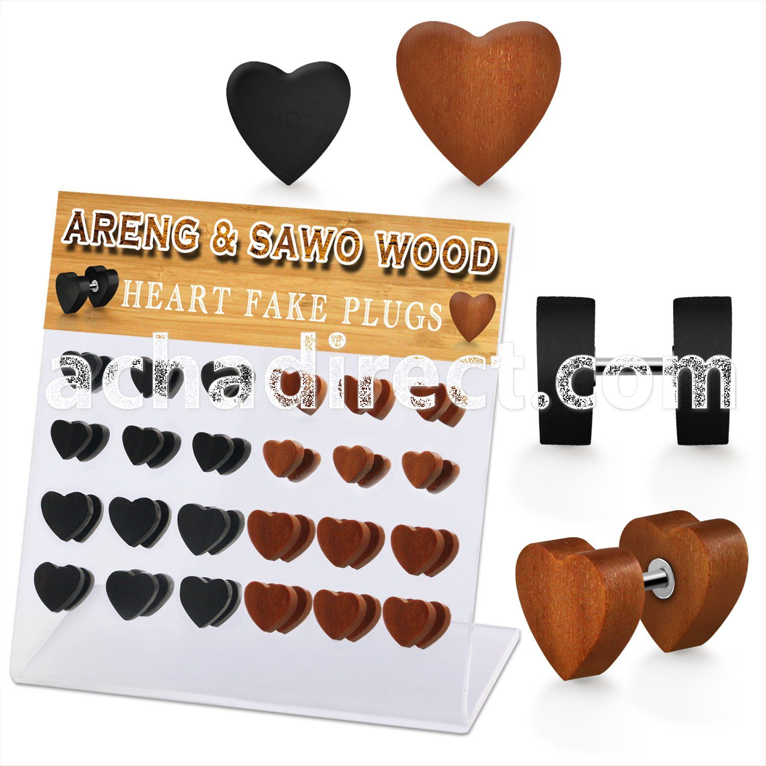 dacb236 display w 24 areng sawo wood fake plug in heart shape