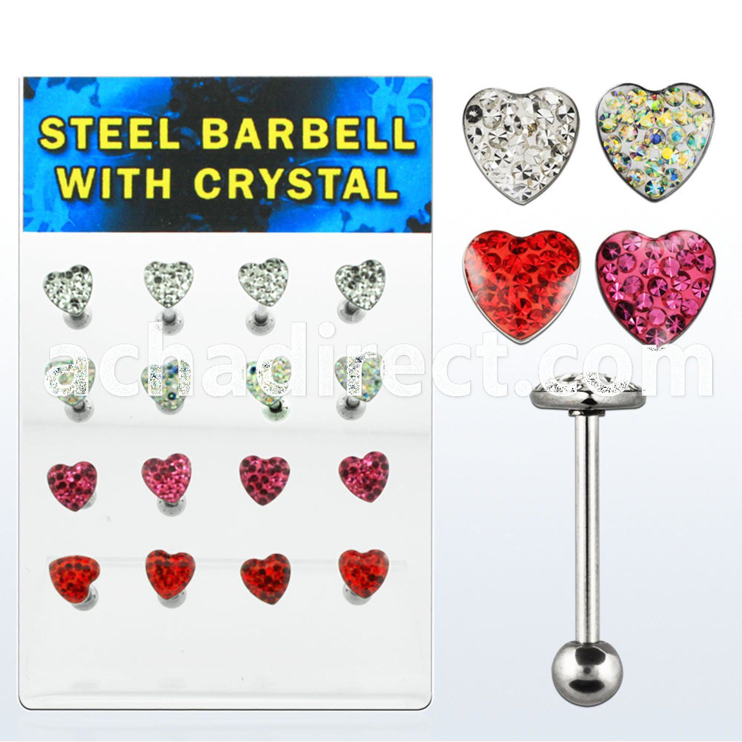 dacb35 board of 316l tongue barbell w heart multi crystal top