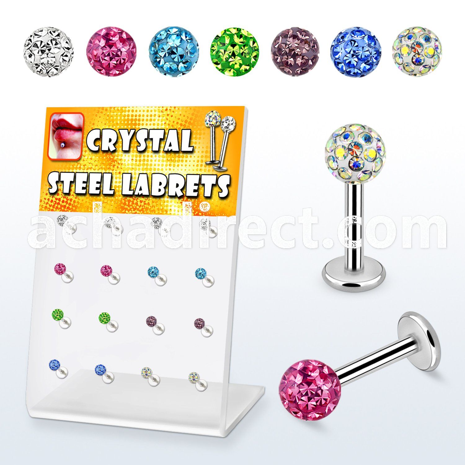 dacb39 board of 316l labret with ferido crystal ball