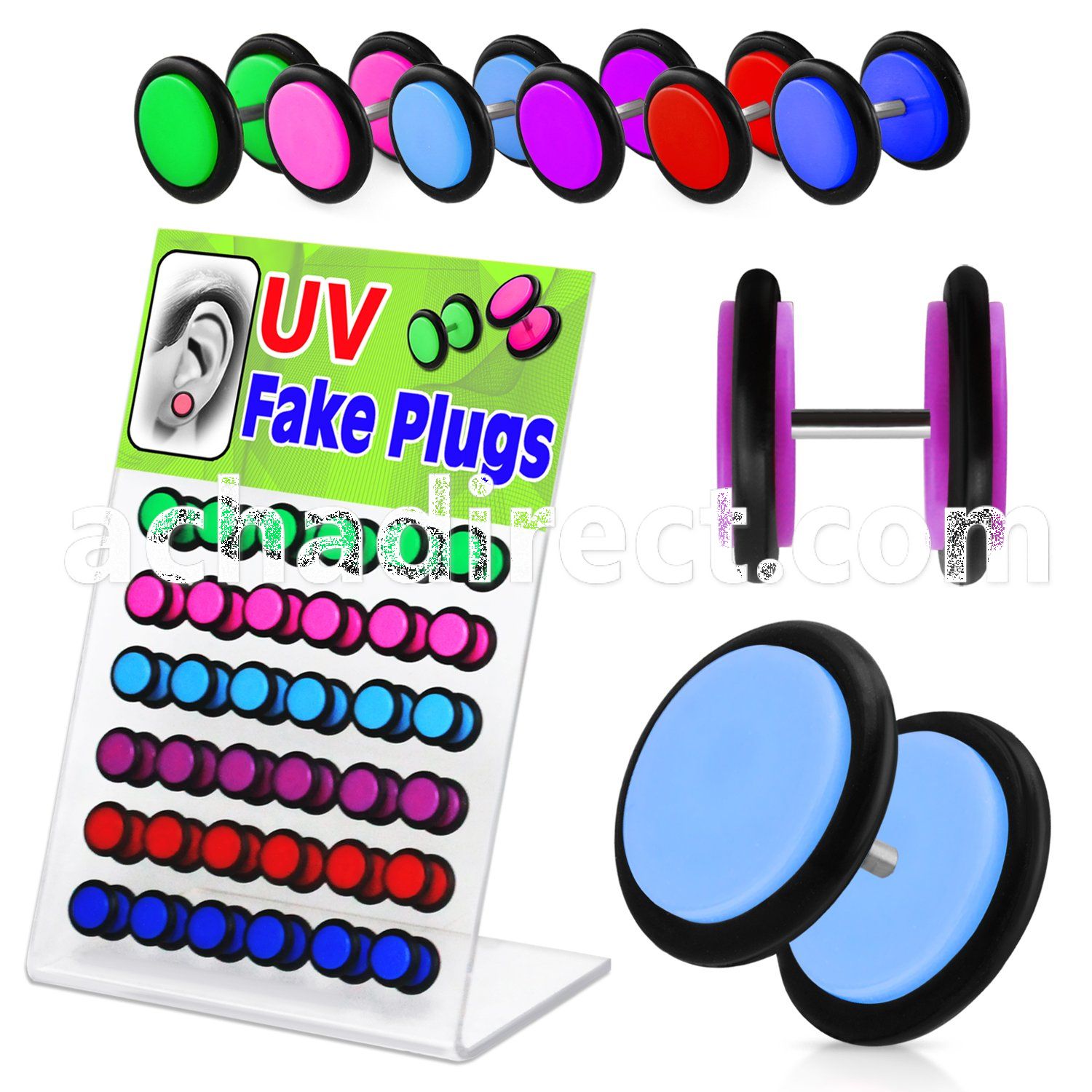 dacb40 board of acrylic uv fake plug w various colored o ring