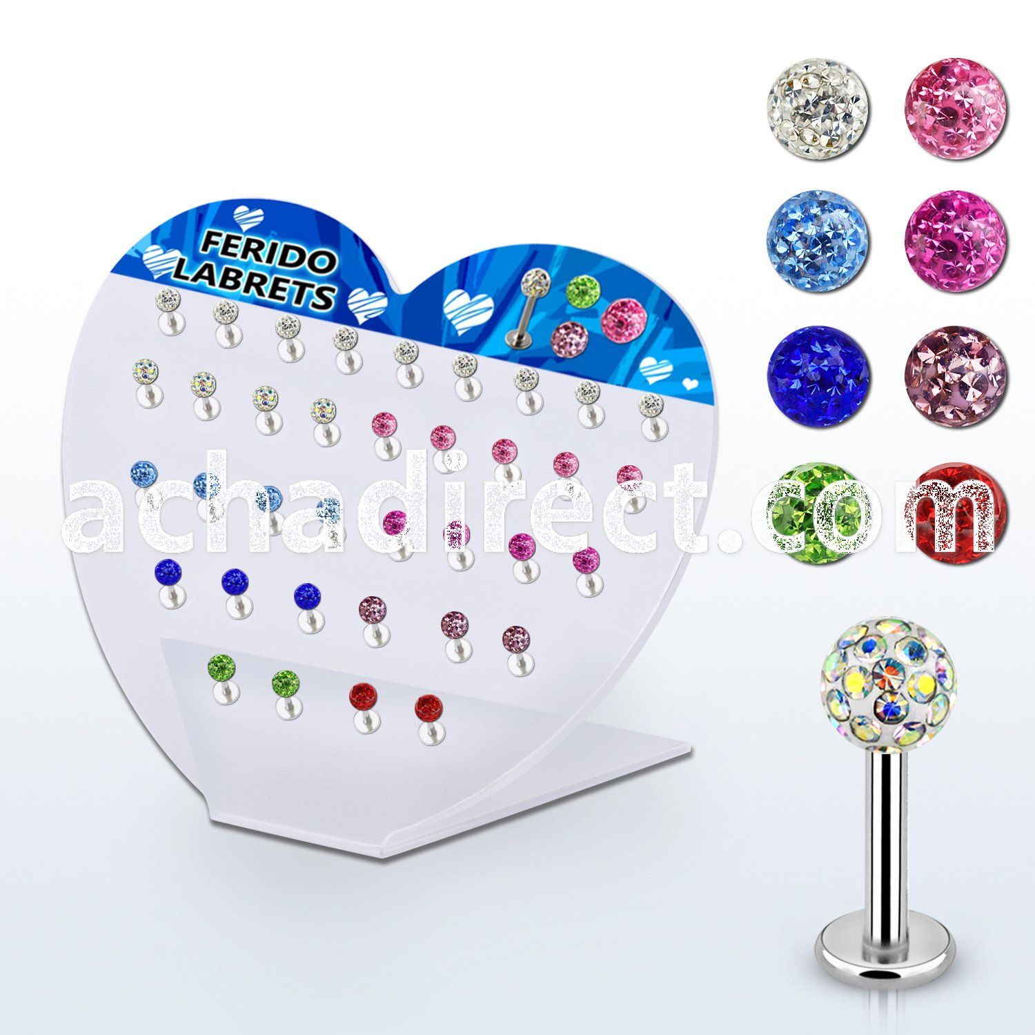 dacb66 board of 316l steel labret w ferido crystal ball