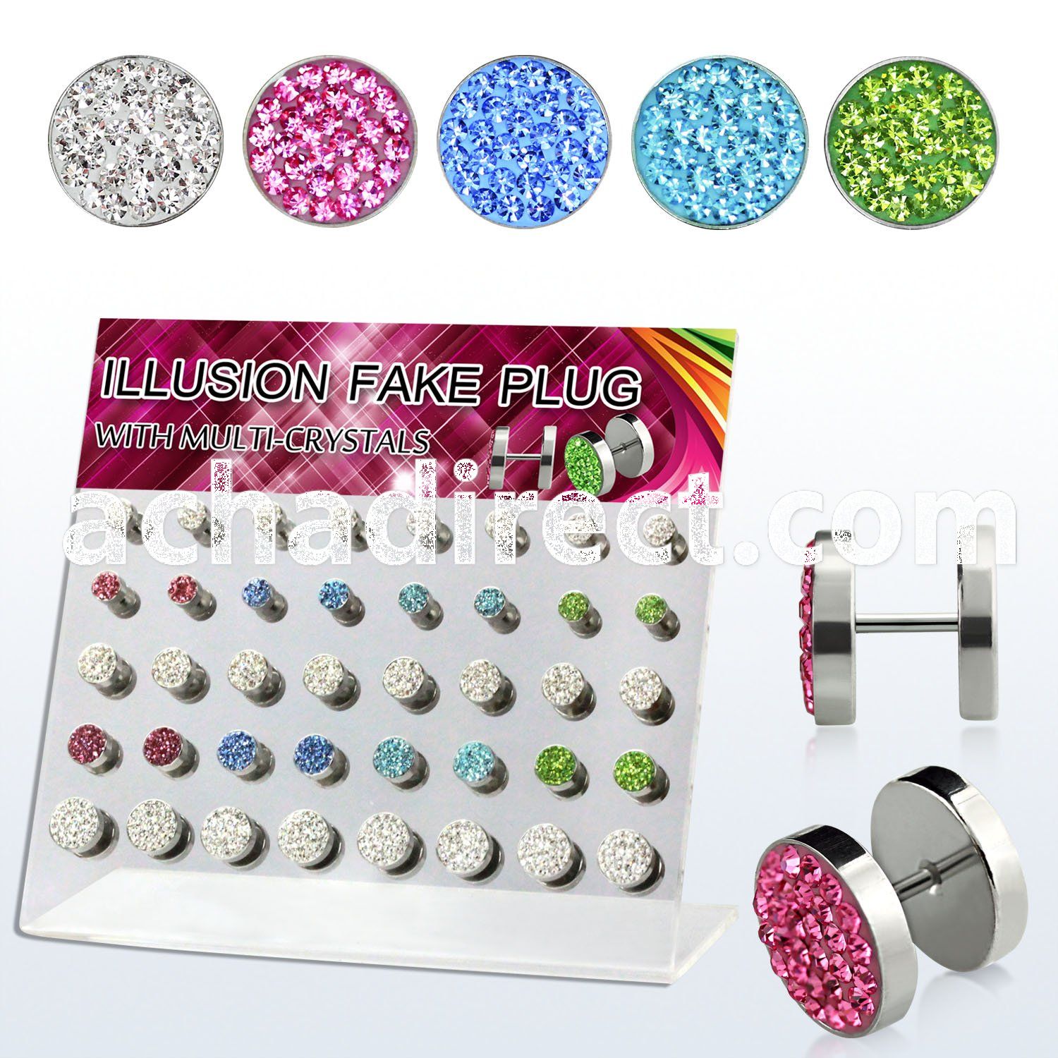 dacb82 board of 6 10mm ball 316l fake plug w flat back