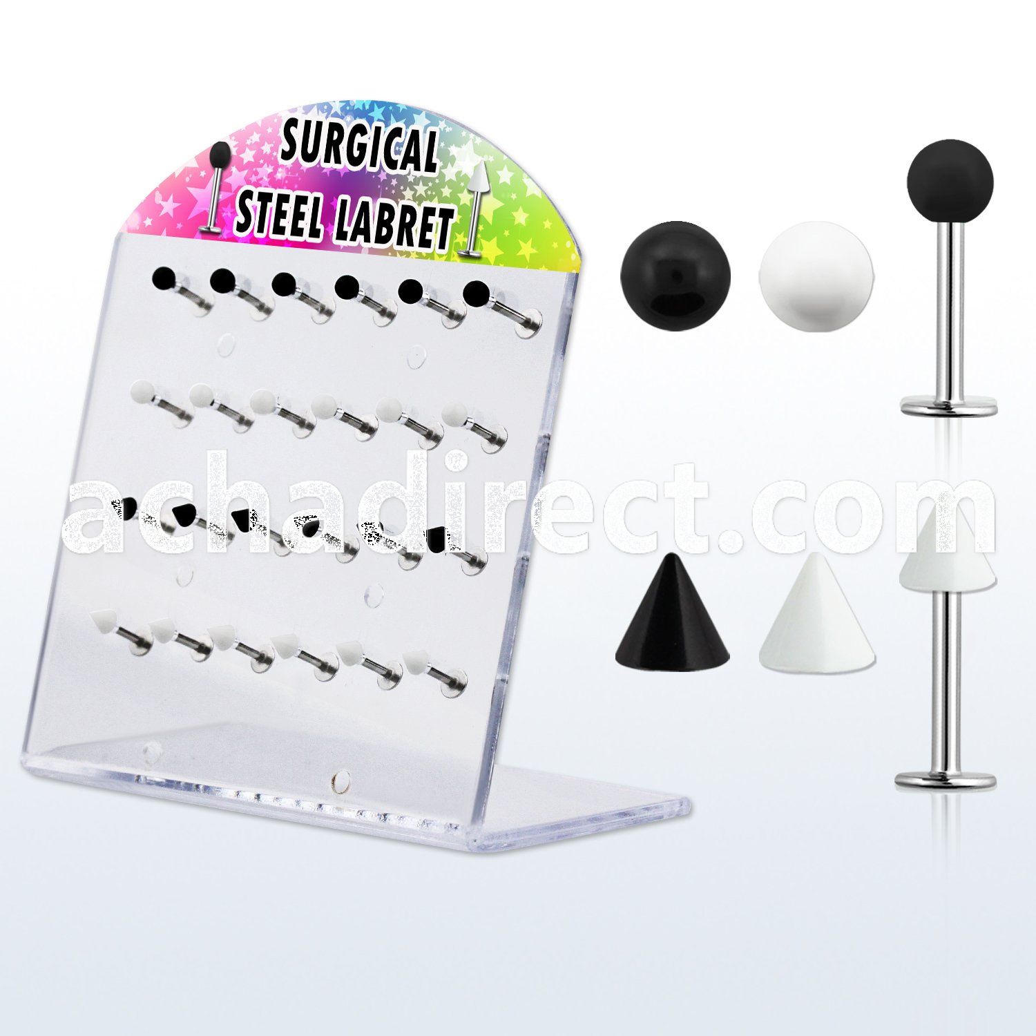 dacb96 board of 316l labret with 3mm b w ball cone