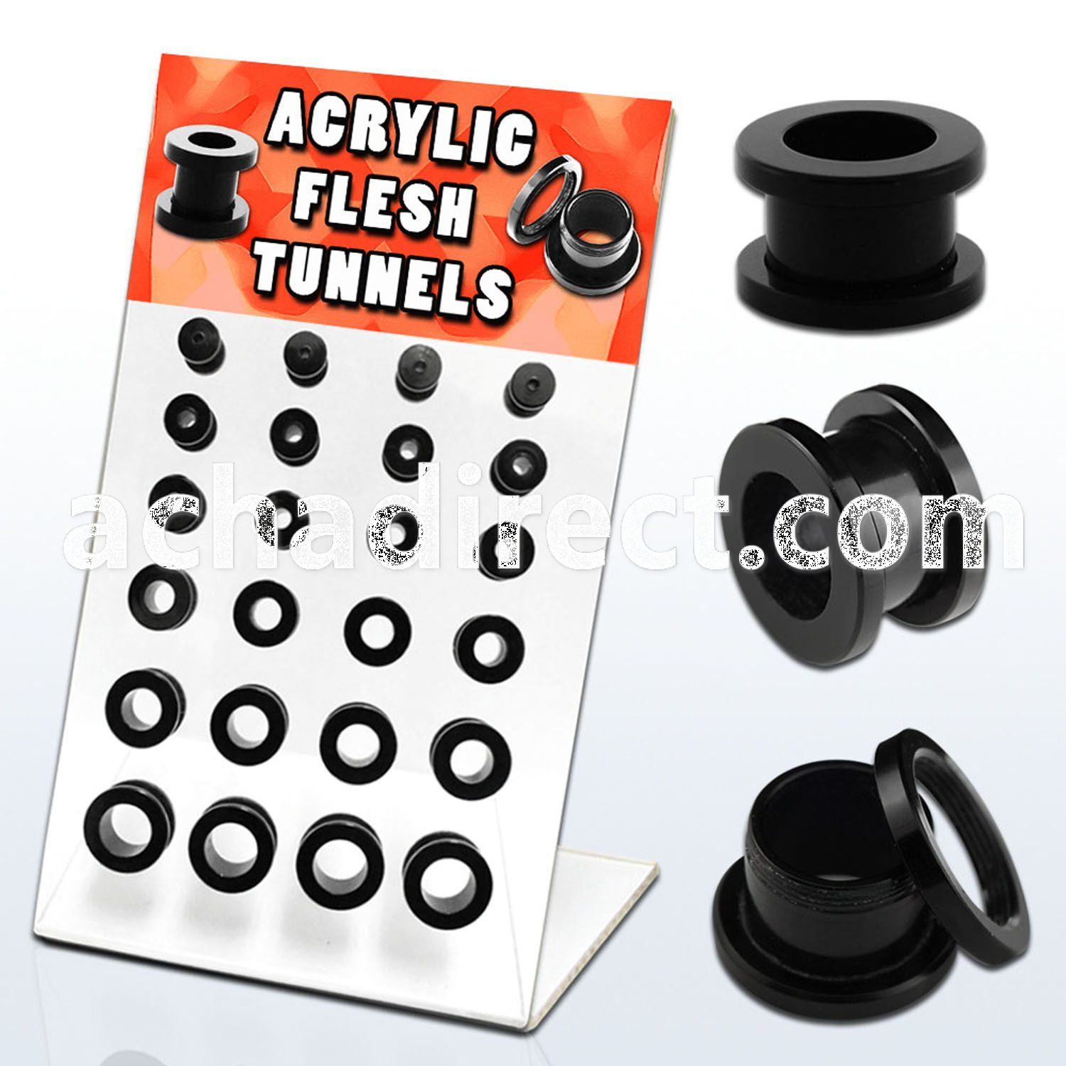 dapg11 display board of black acrylic screwfit flesh tunnels