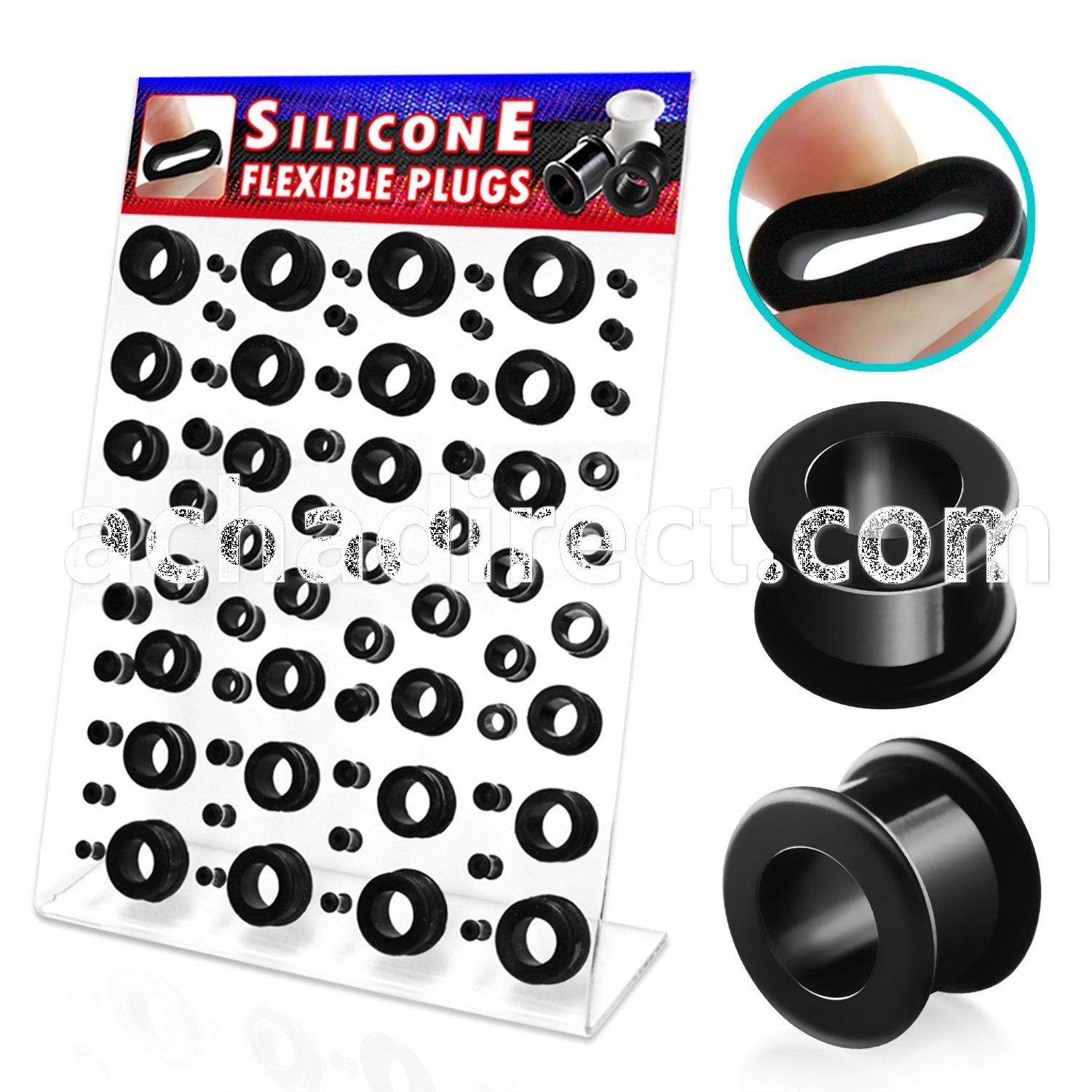 dapg21 display board of 72 pcs black silicone flesh tunnels