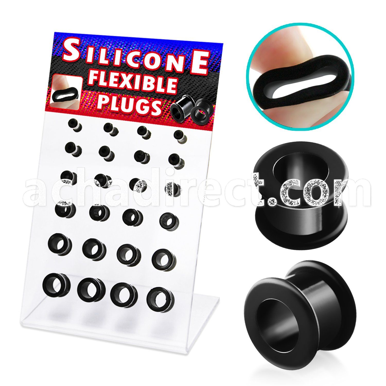 dapg24 display board of 24 pcs black silicone flesh tunnel