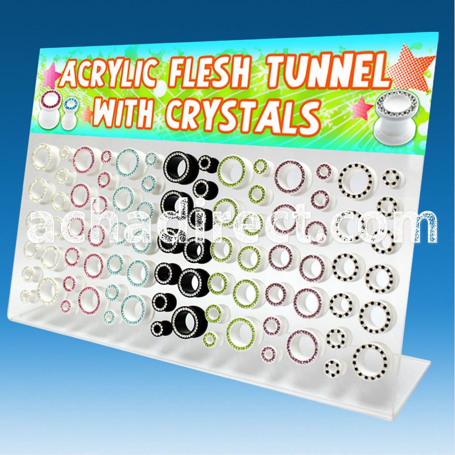 dapg35 board of acrylic screwfit flesh tunnel w crystal rim