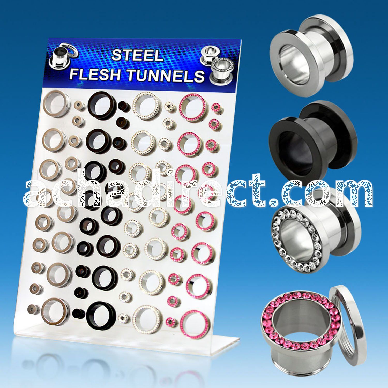 dapg38 board of polished anodized steel screwfit flesh tunnel