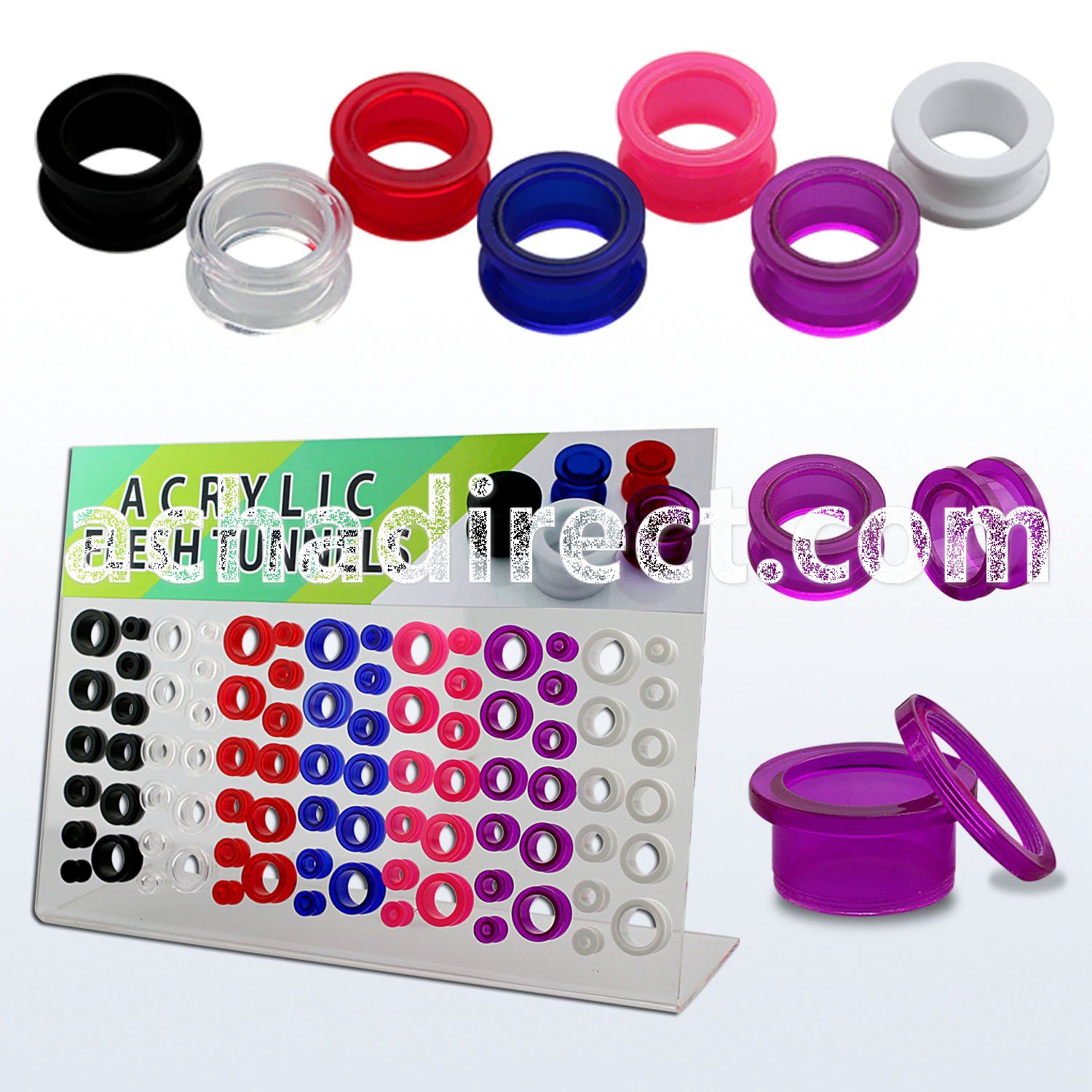 dapg40 board of assorted colored acrylic screwfit flesh tunnel