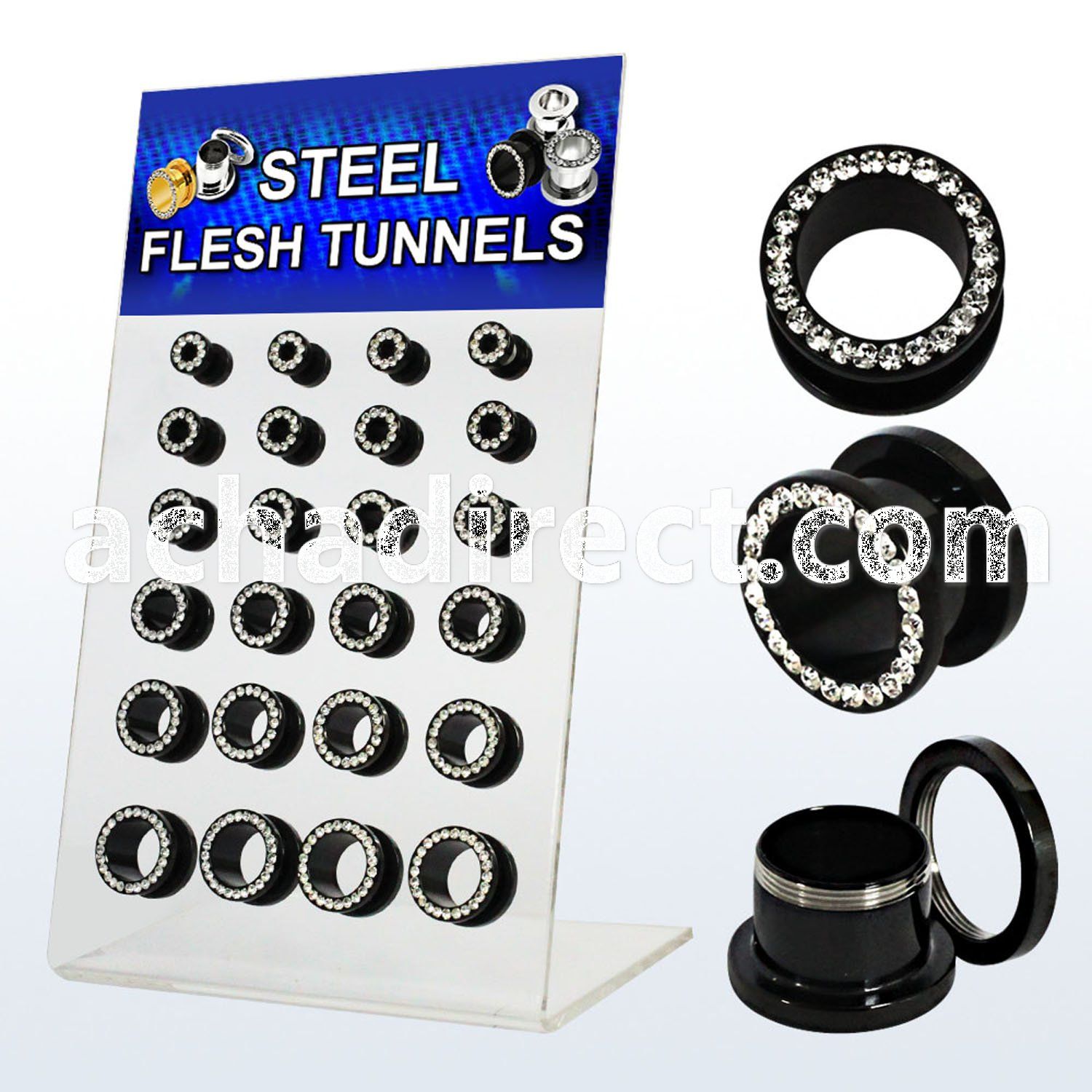 dapg56b board of black pvd 316l steel flesh tunnel crystal rim