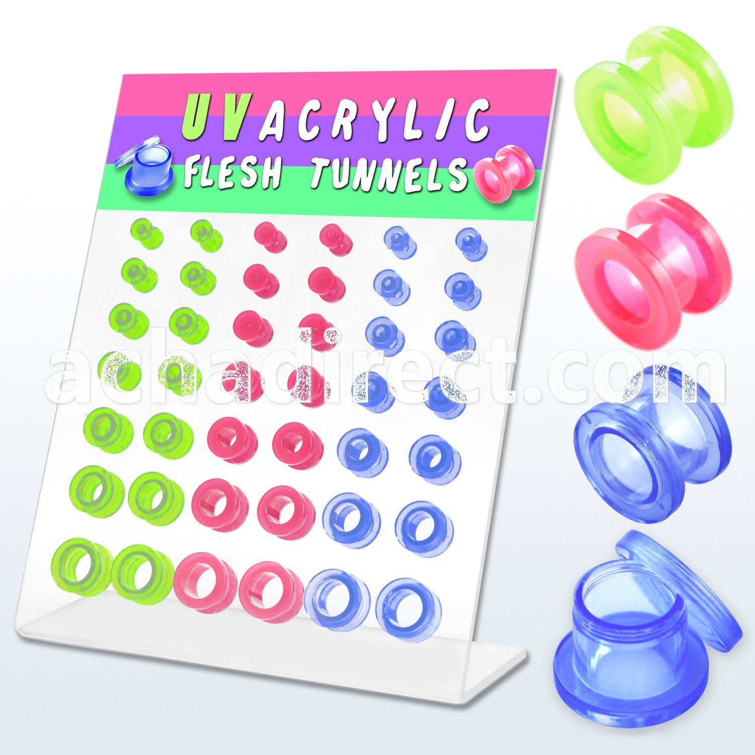 dapg5 board of assorted colored acrylic screwfit flesh tunnel