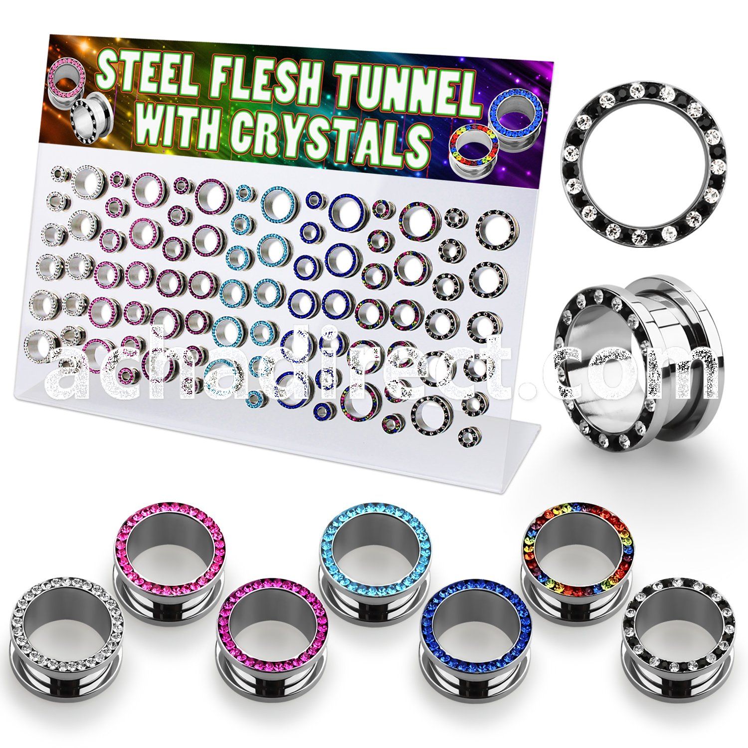 dapg62 board of high polished steel flesh tunnel w crystal rim