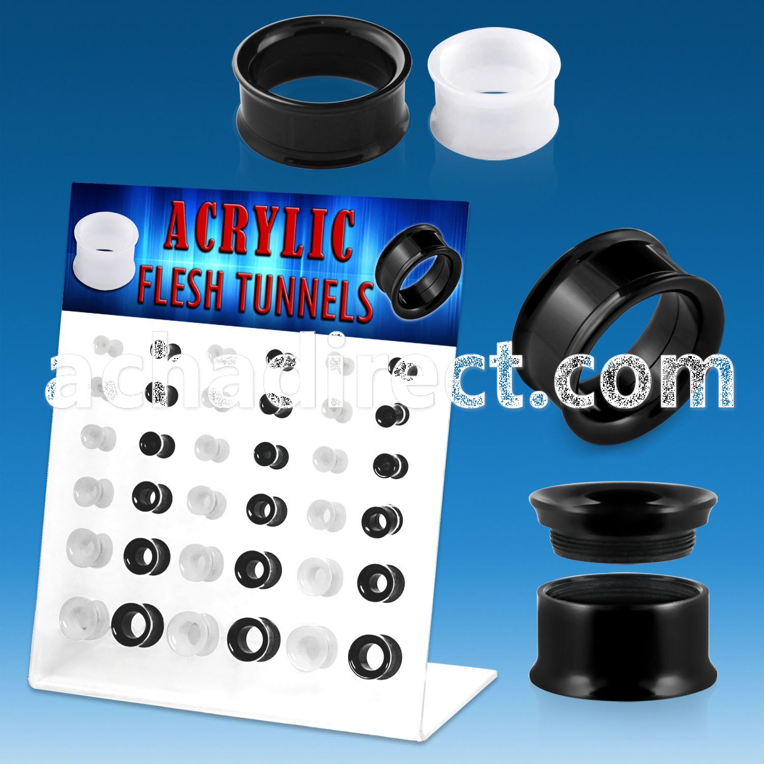 dapg68a board of black white double flare acrylic flesh tunnel