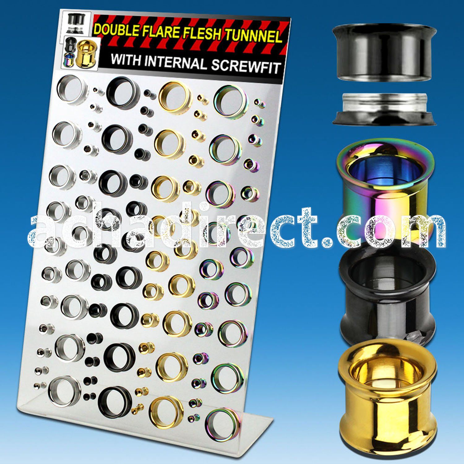 dapg76 board of 3 20mm pvd 316l dual flesh tunnel w screwfit